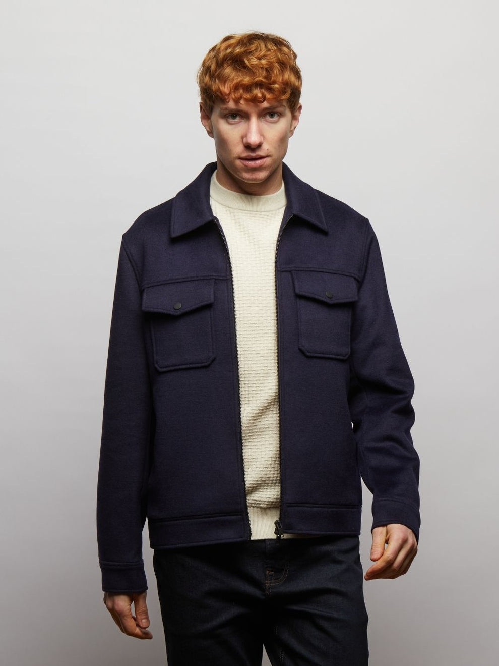 Steele Wool Blend Short Jacket Navy