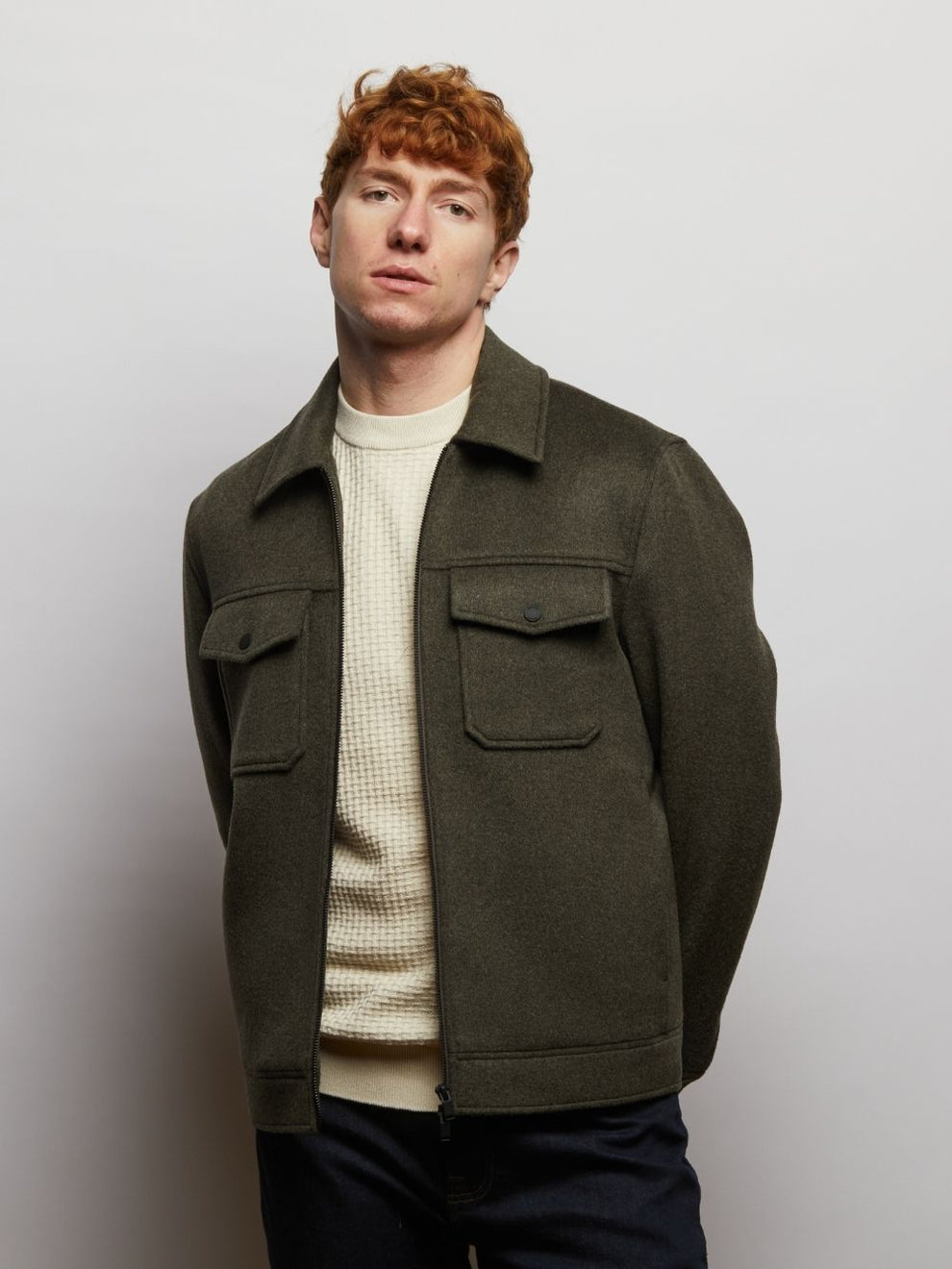 Steele Wool Blend Short Jacket Olive Green