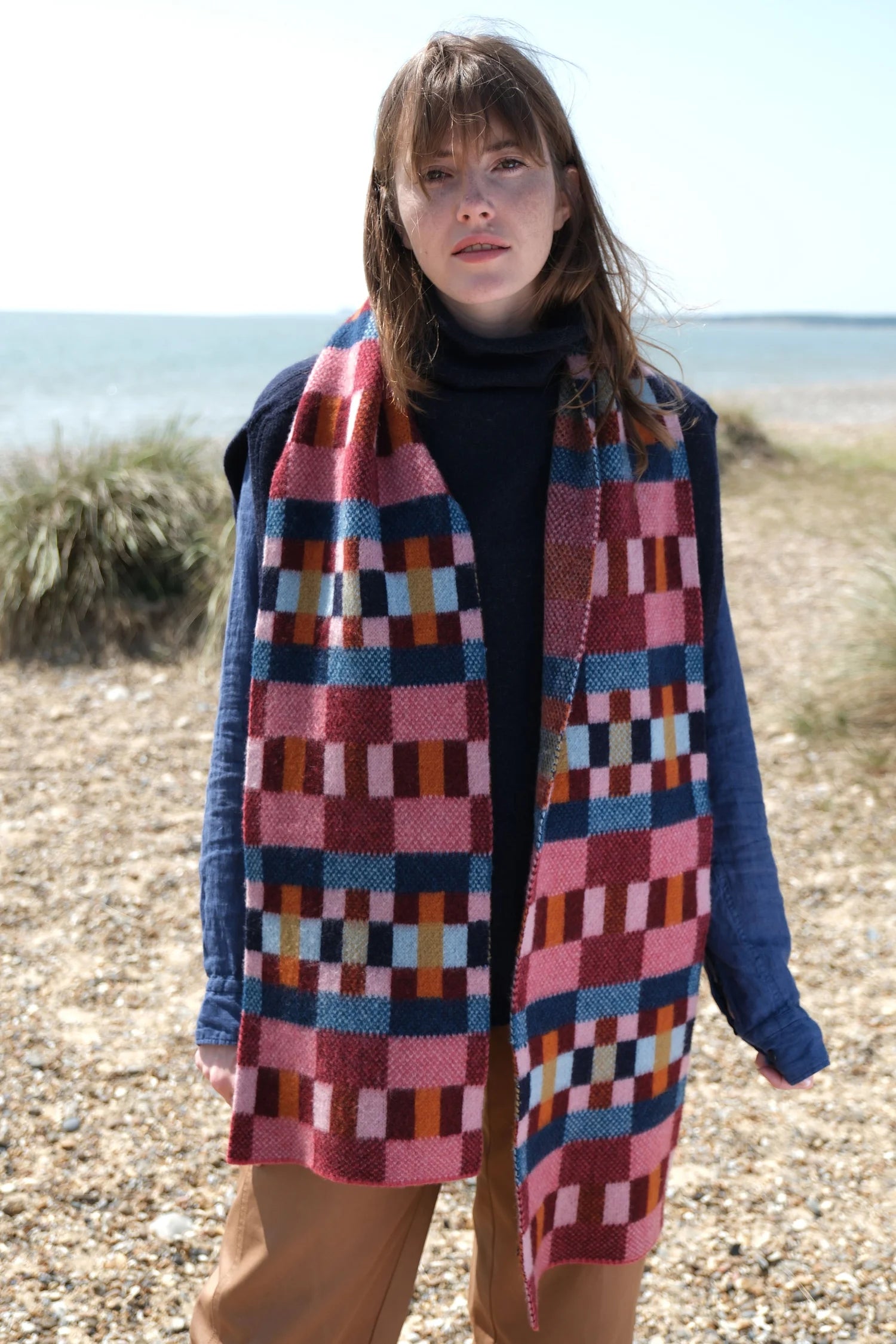 Brushed Block Scarf In Autumn Berry Colours