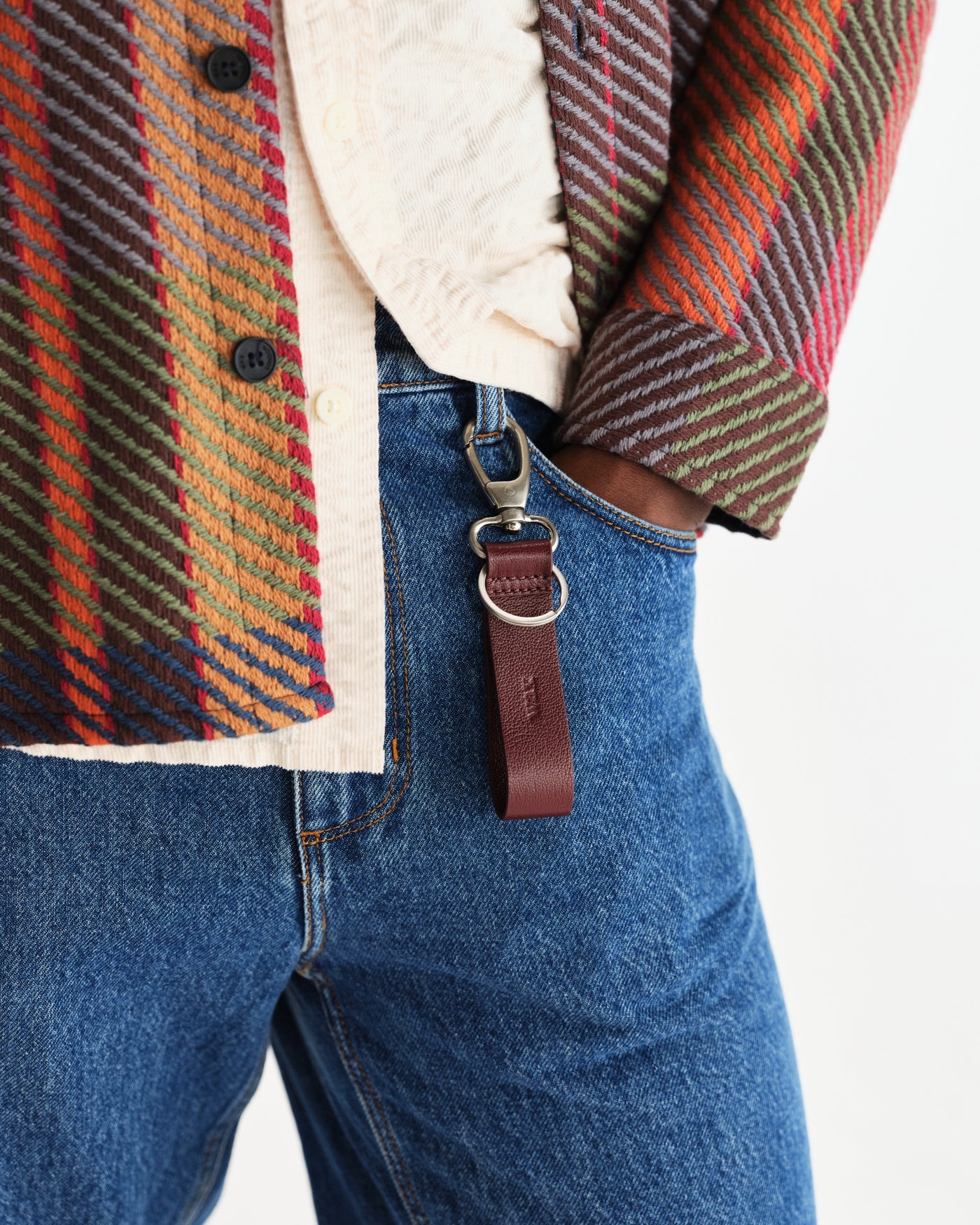 Boston Keyring Retro Grain Leather Cherry