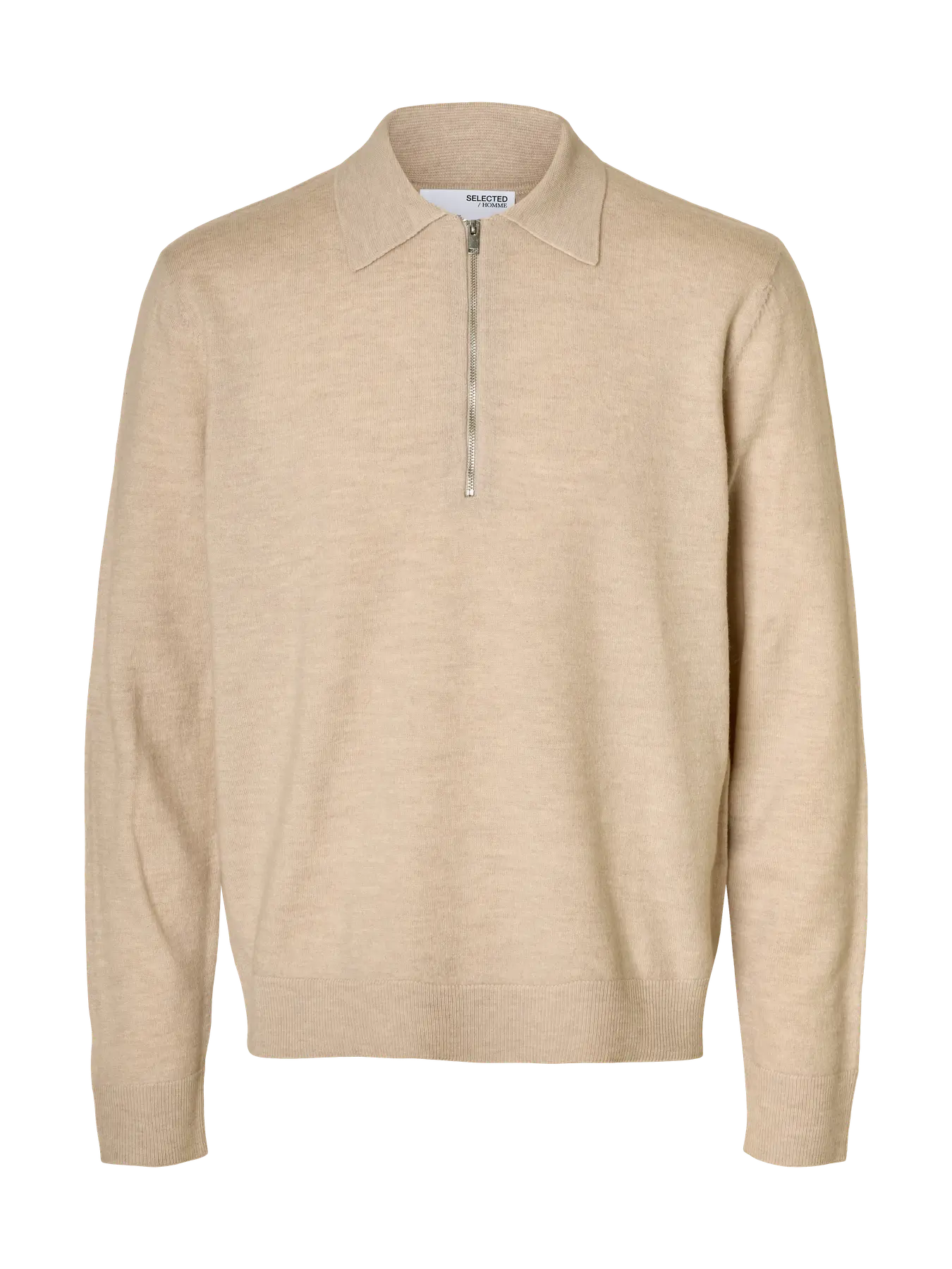 Tray Merino Brushed Relaxed Zip Polo Oatmeal/Melange