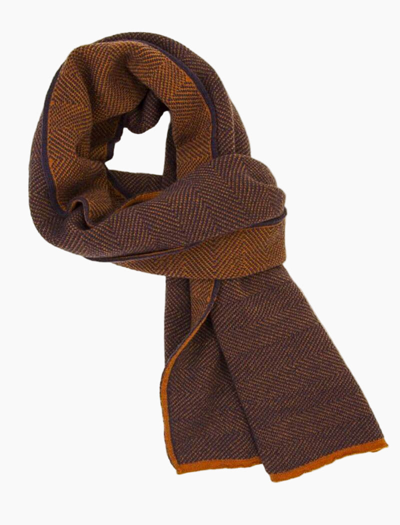 Reversible Herringbone Wool Knitted Scarf Purple/Orange