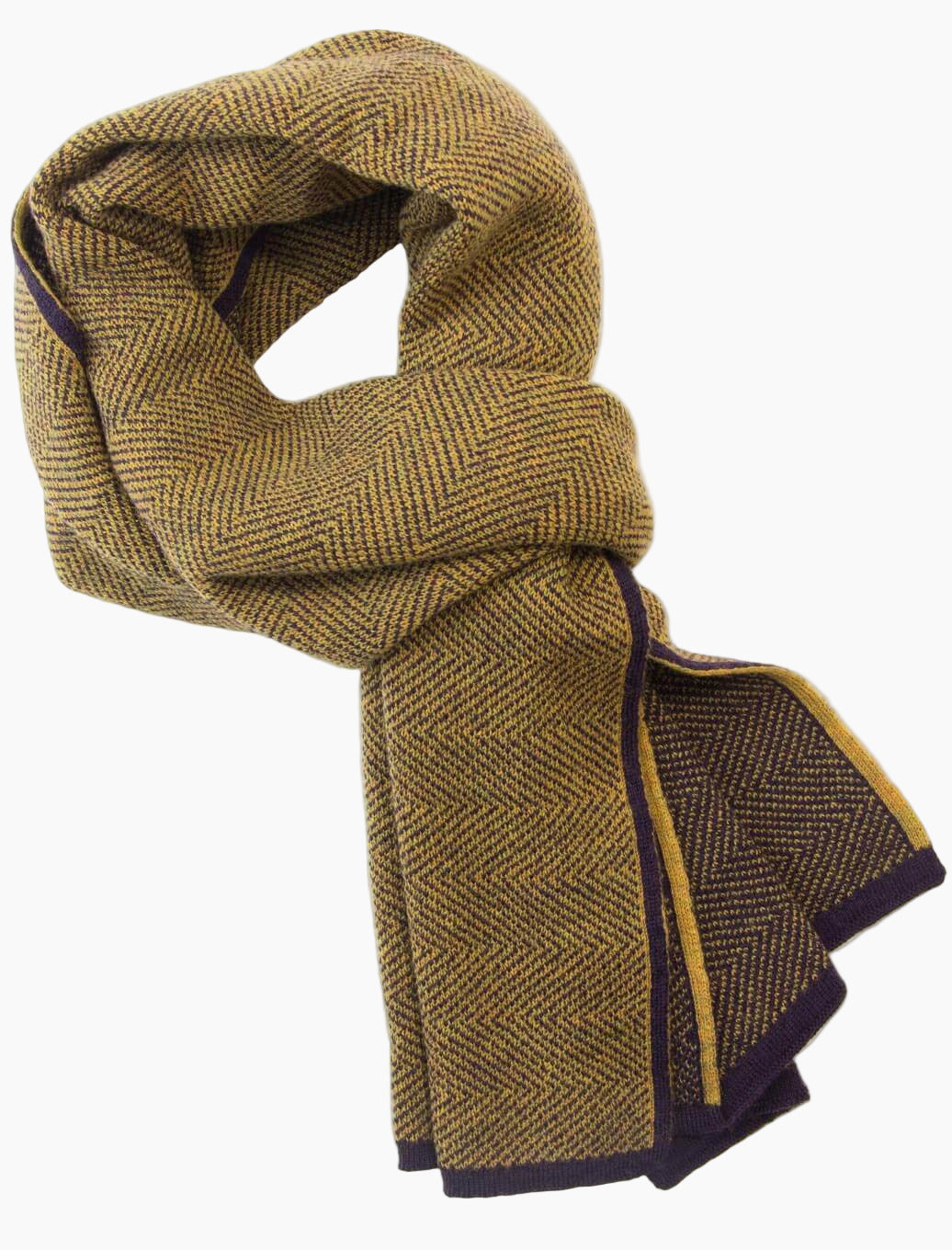 Reversible Herringbone Wool Knitted Scarf Wine/Mustard