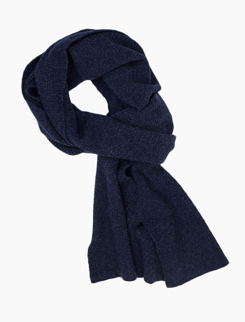 Basketweave Wool and Cashmere Knitted Scarf Navy