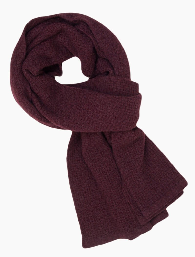 Basketweave Wool and Cashmere Knitted Scarf Burgundy