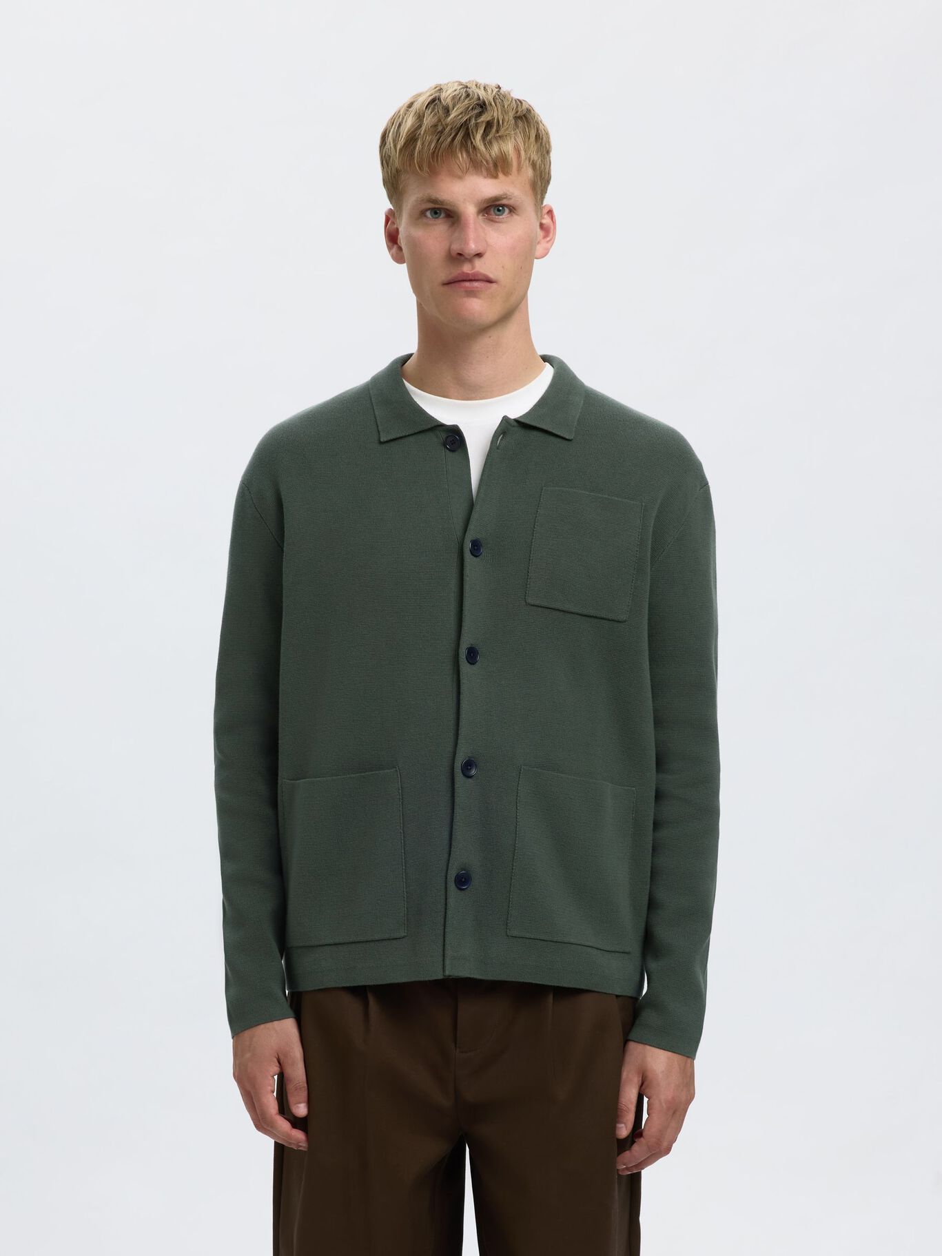 Nealy LS Knit Workwear Cardigan Noos Deep Forest