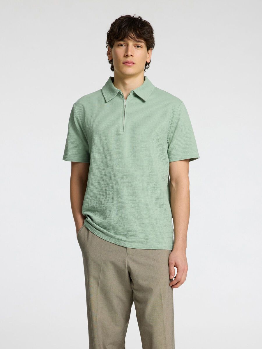Sander Seersucker Zip SS Polo Iceberg Green