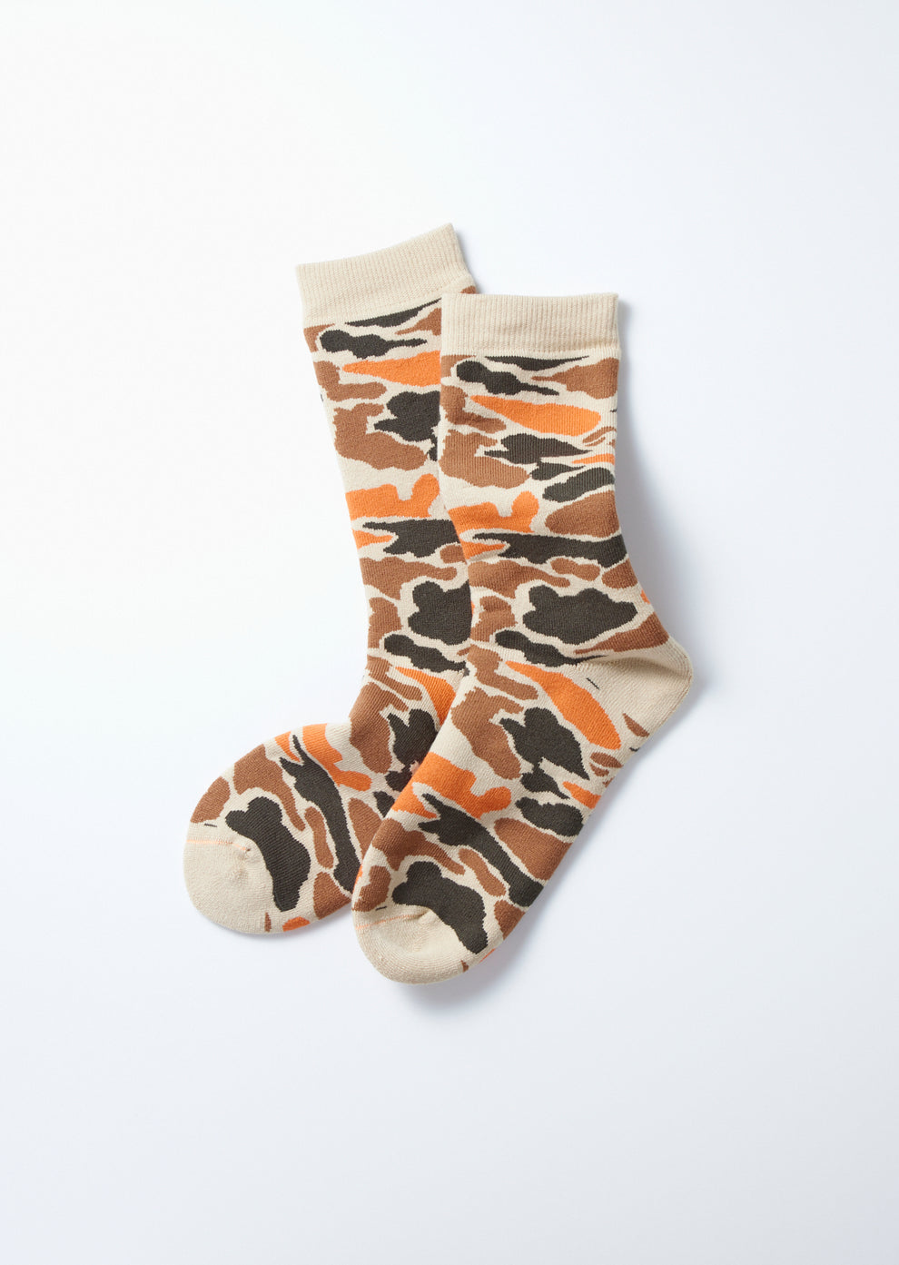Loose Pile Camo Crew Socks Beige/Orange