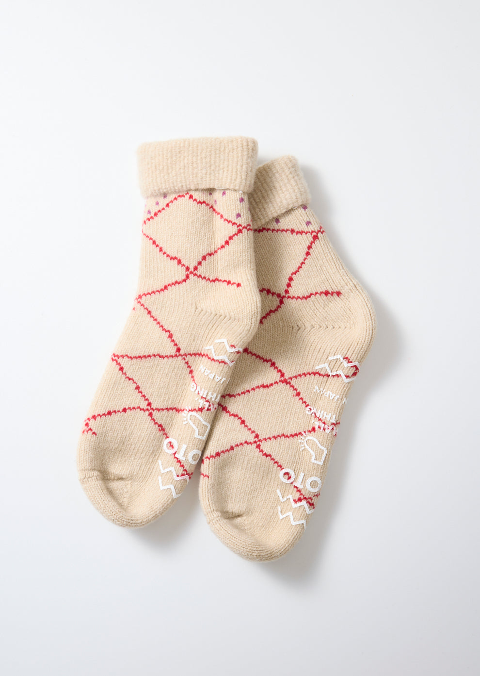 Merino Lambswool Room Socks Ecru/Red Beniouarain