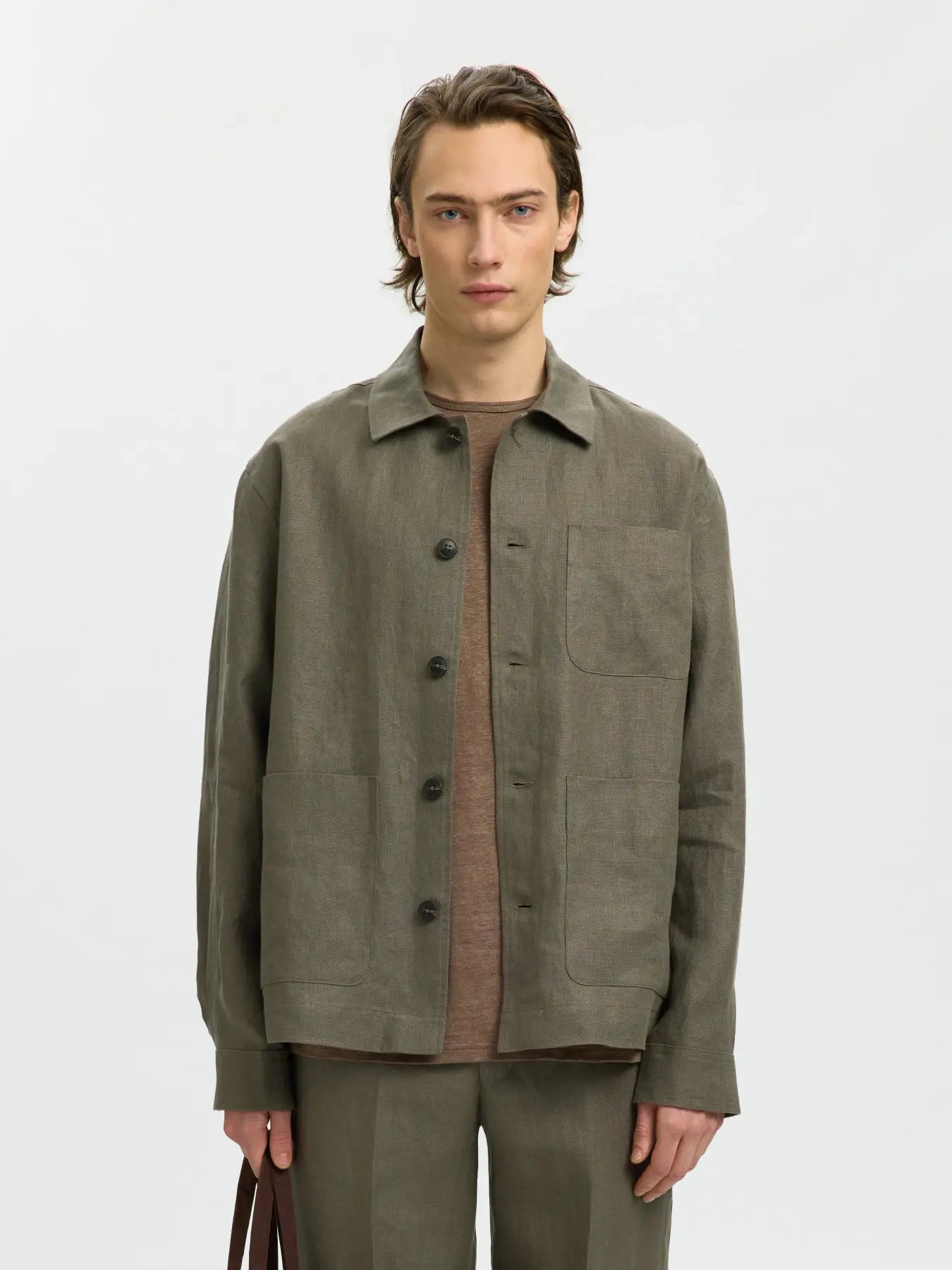 Reg Baird Linen Overshirt Resort Olive Green