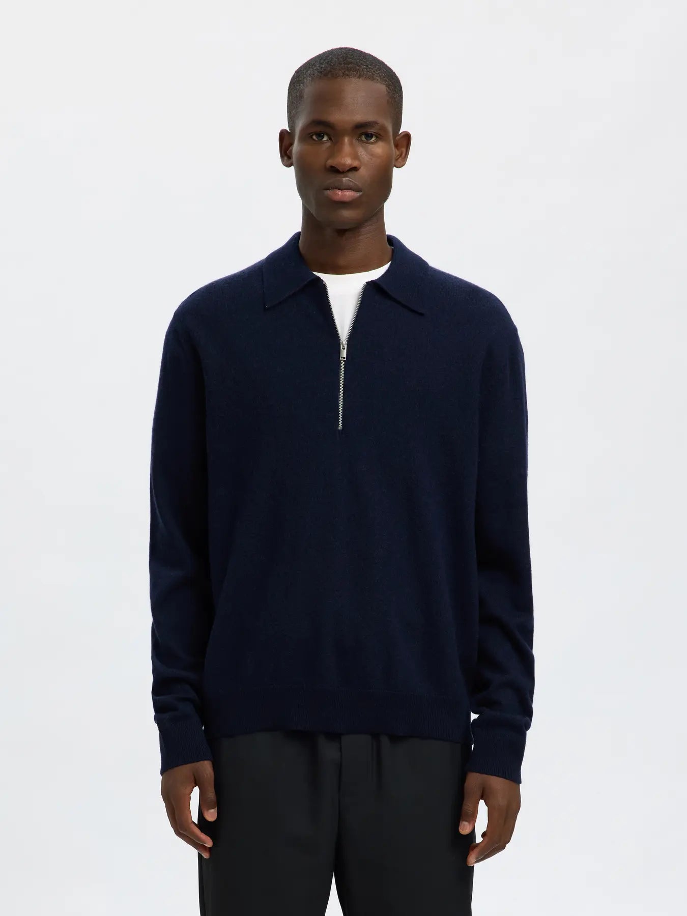 Tray Merino Brushed Relaxed Zip Polo Navy Blazer