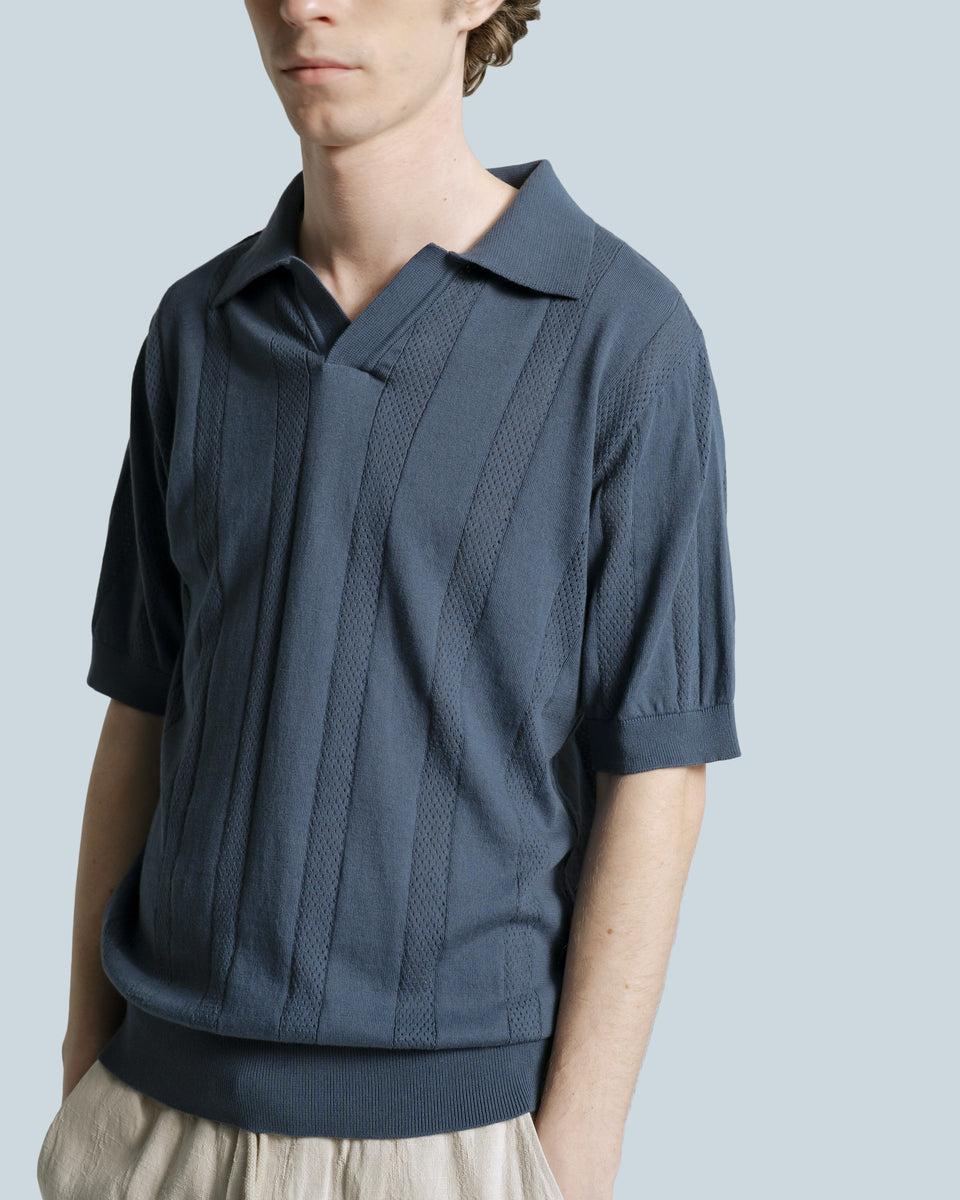 Clifford Knitted Polo Perforate/Dark Blue