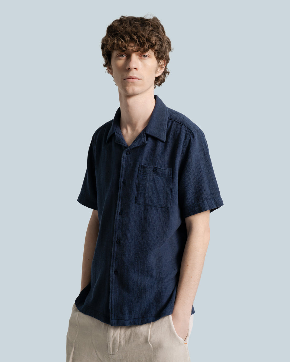 Selleck Shirt Dobby Stripe Blue/Navy