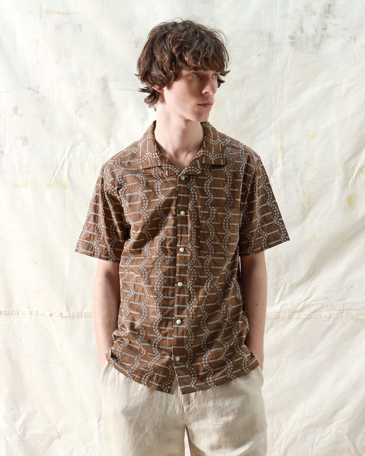 Stachio SS Shirt Palm Tree Dobby Dark Brown