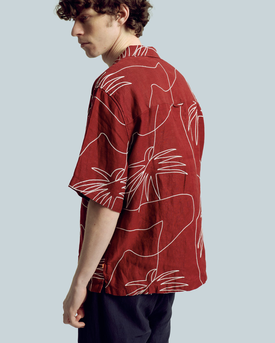 Veloso Shirt Embroidered Palms Red