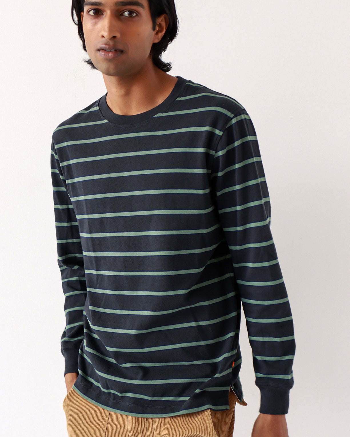 Tres Stripe LS T Shirt Black/Forest Green