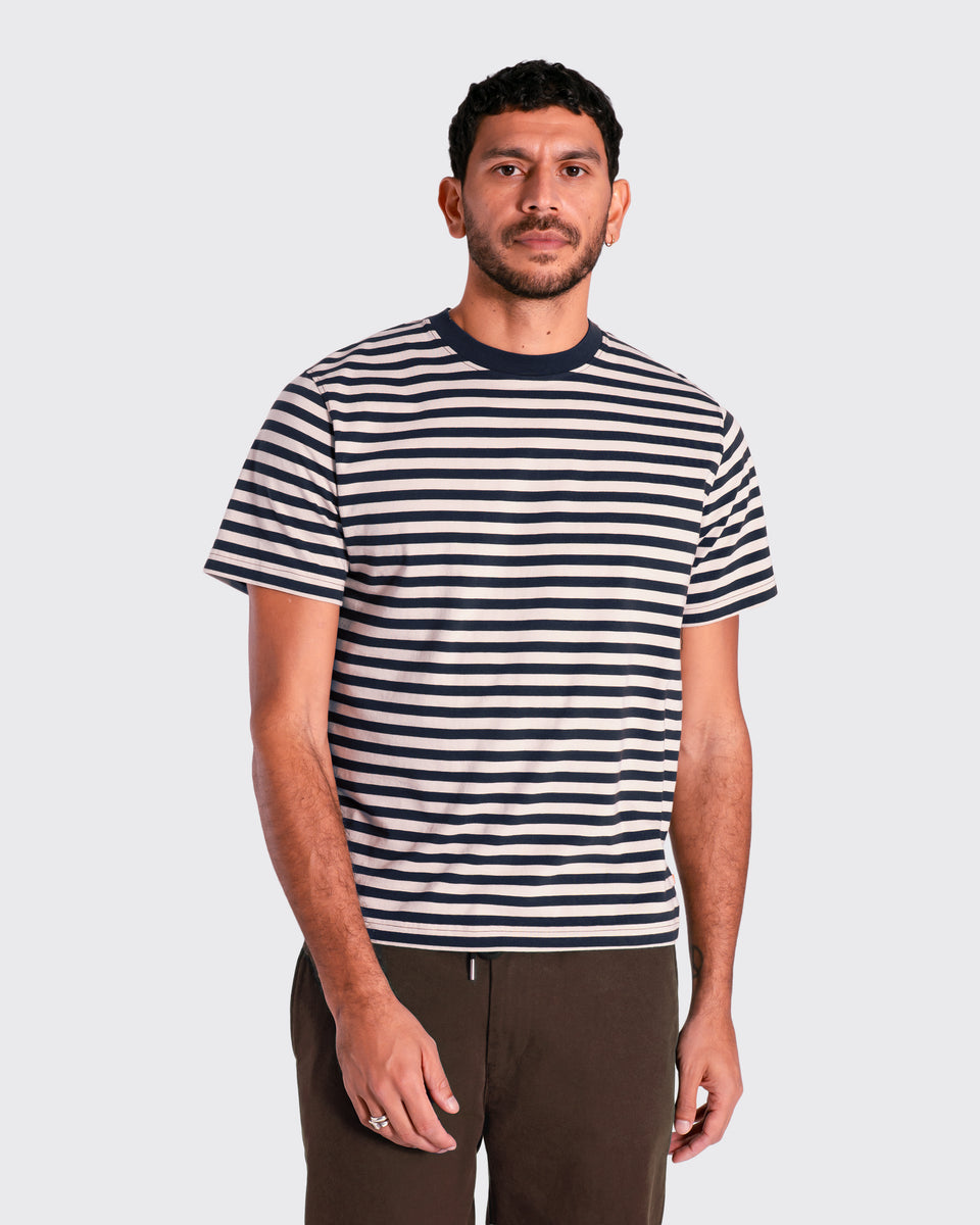 Breton stripe Short Sleeve T Shirt Navy/Sand