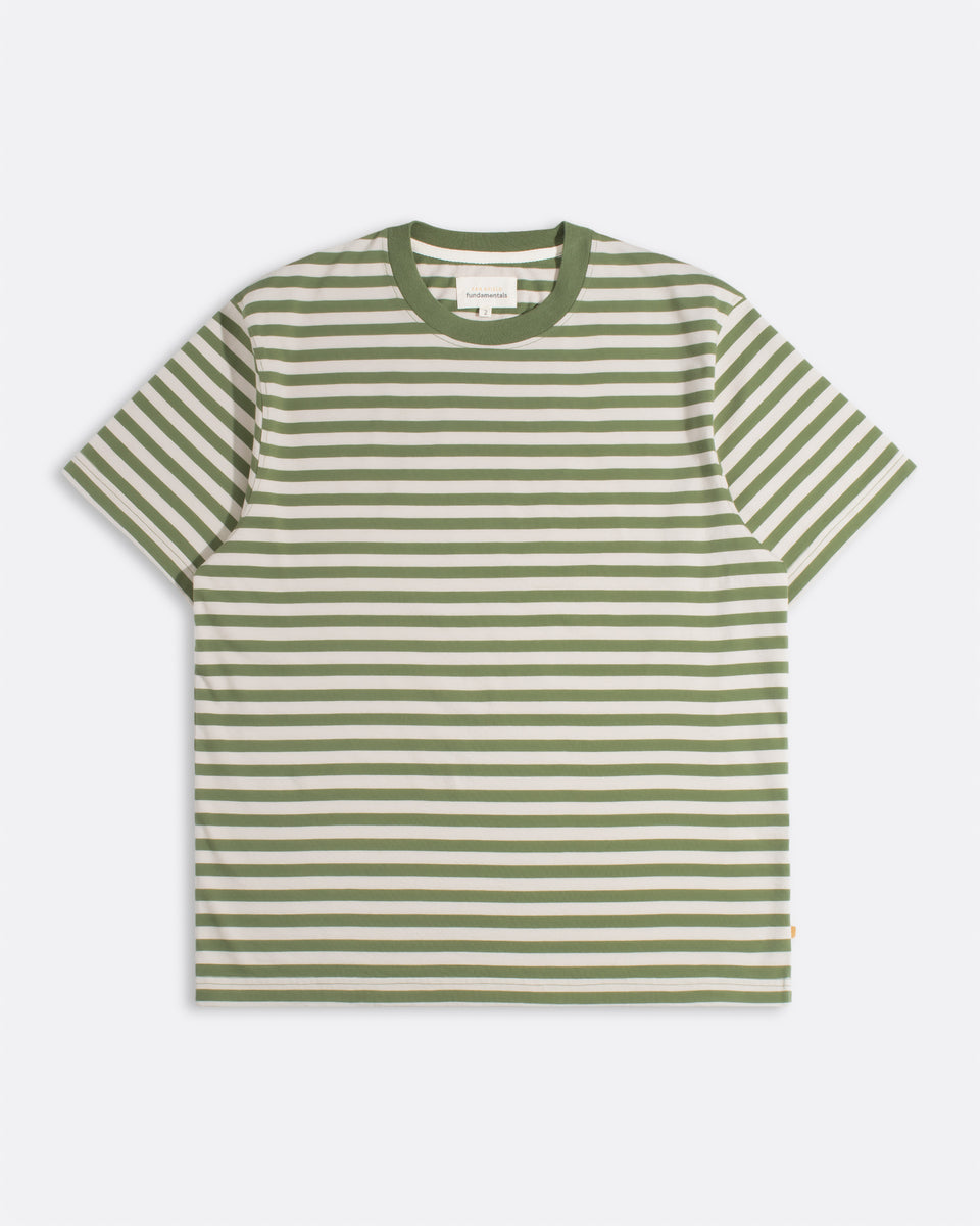 Breton stripe Short Sleeve T Shirt Green/Sand