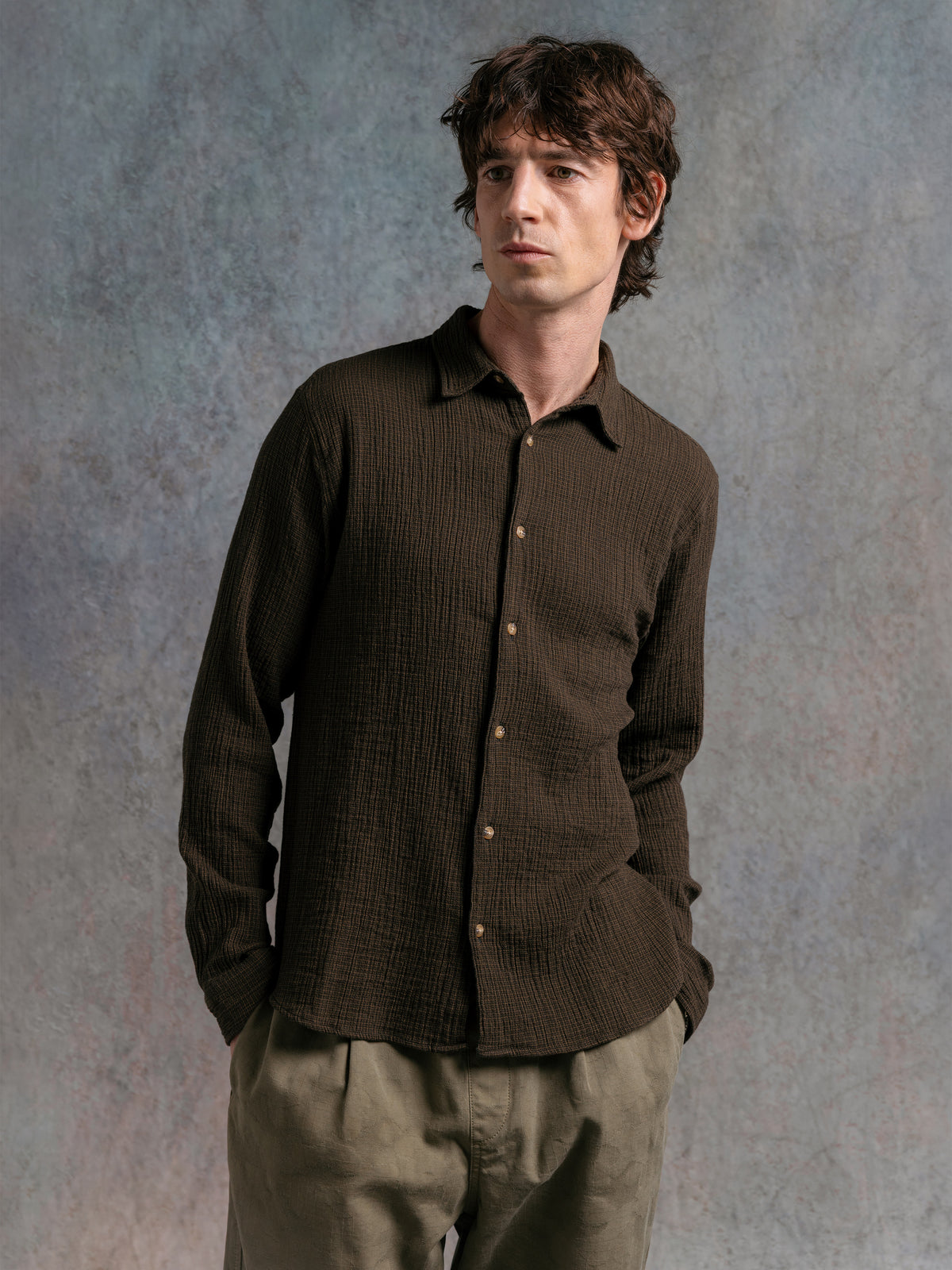 Dirleton Shirt Crink Cotton Olive Check