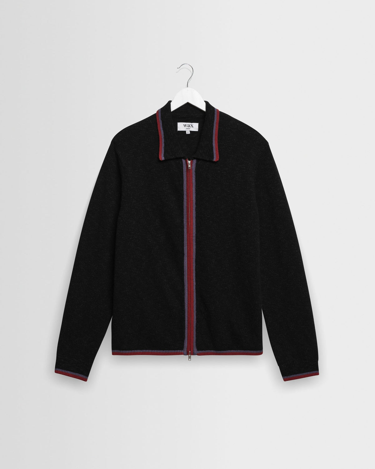 Lennox LS Zip Polo Wool Cotton Fleck Black/Maroon