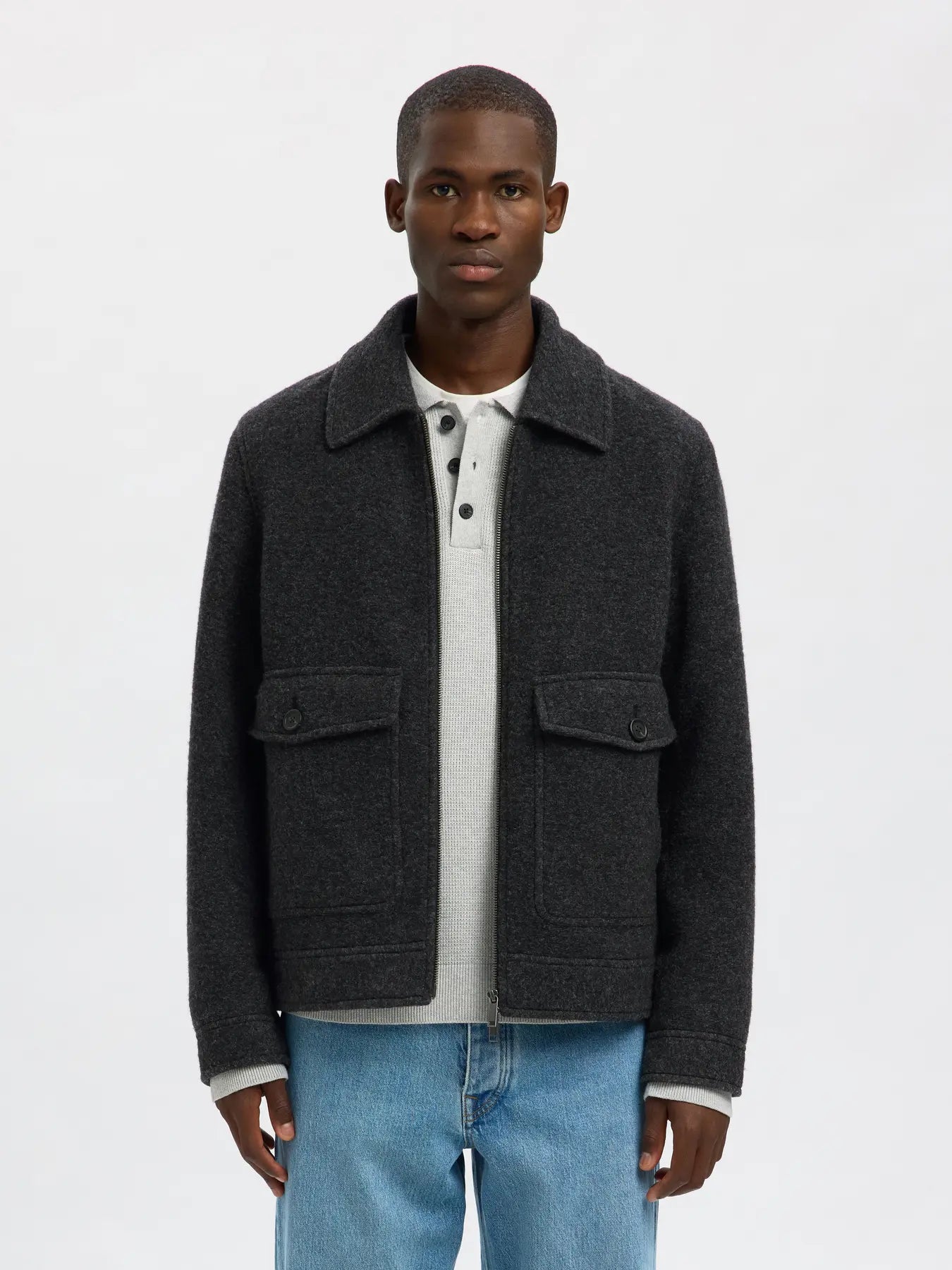 Jakob Wool Blend Jacket Grey Melange