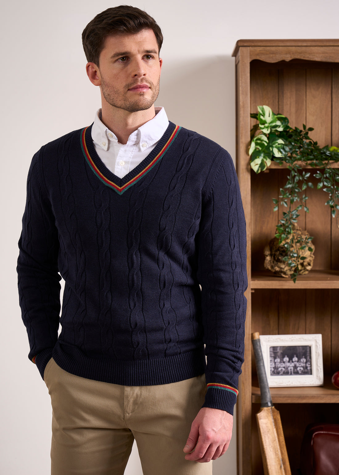 Sandford Cable Vee With Tipping Dark Navy