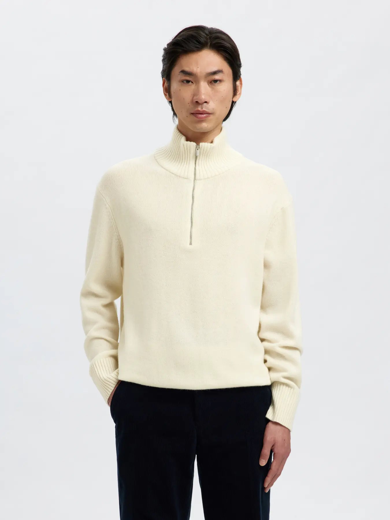 Calle Relaxed Cashmere Blend Half Zip Angora Melange
