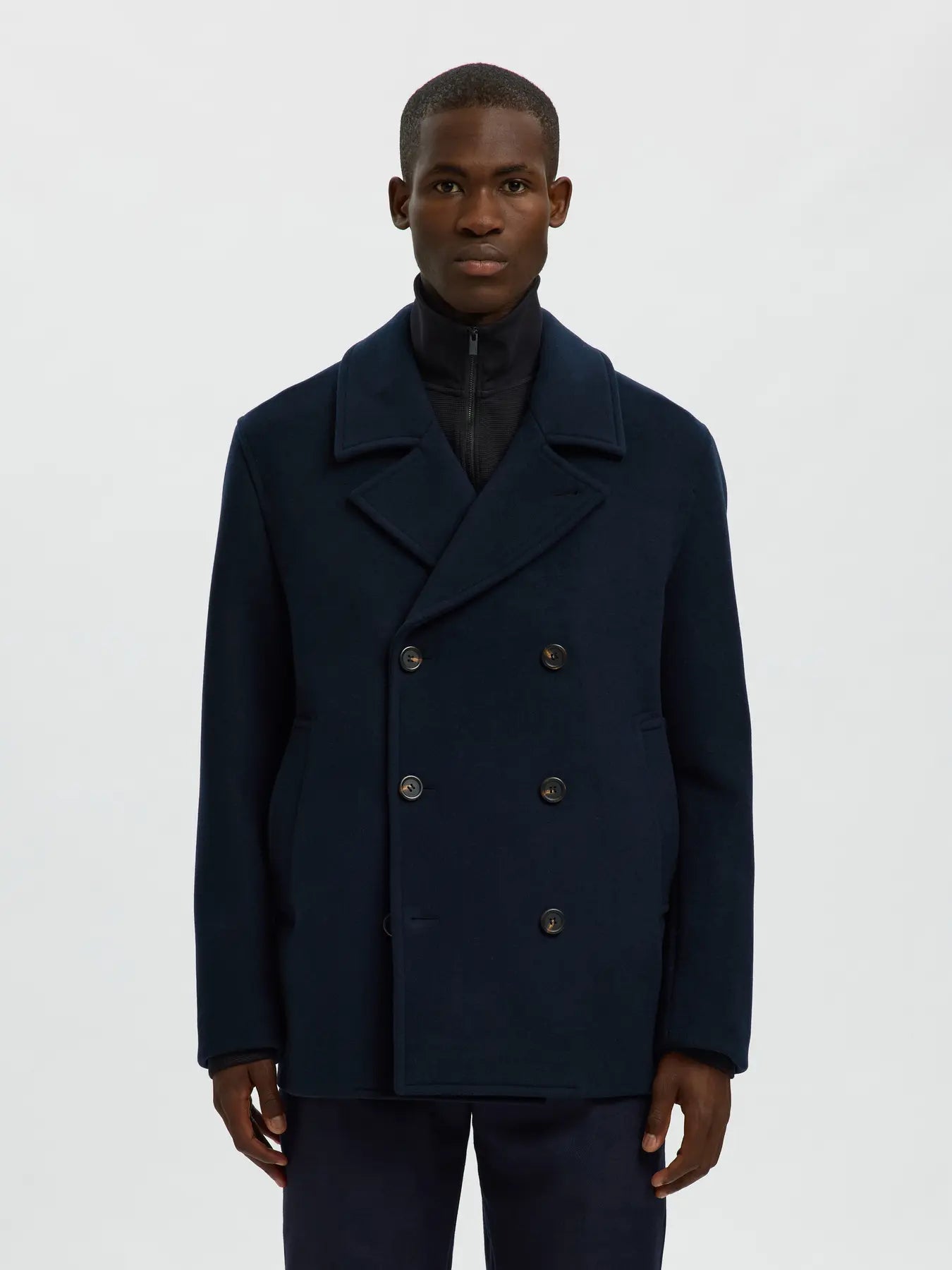 Archive Wool Blend Pea Coat Sky Captain