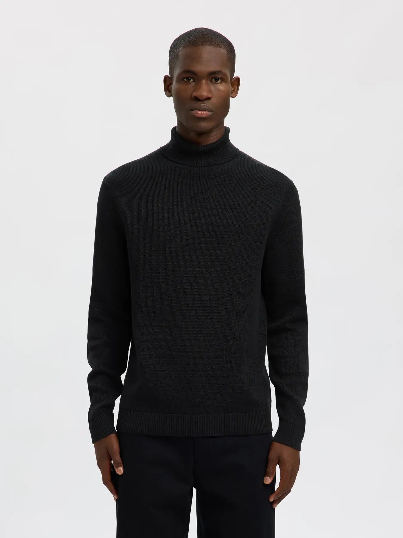 Dane LS Knit Structure Roll Neck Noos Black