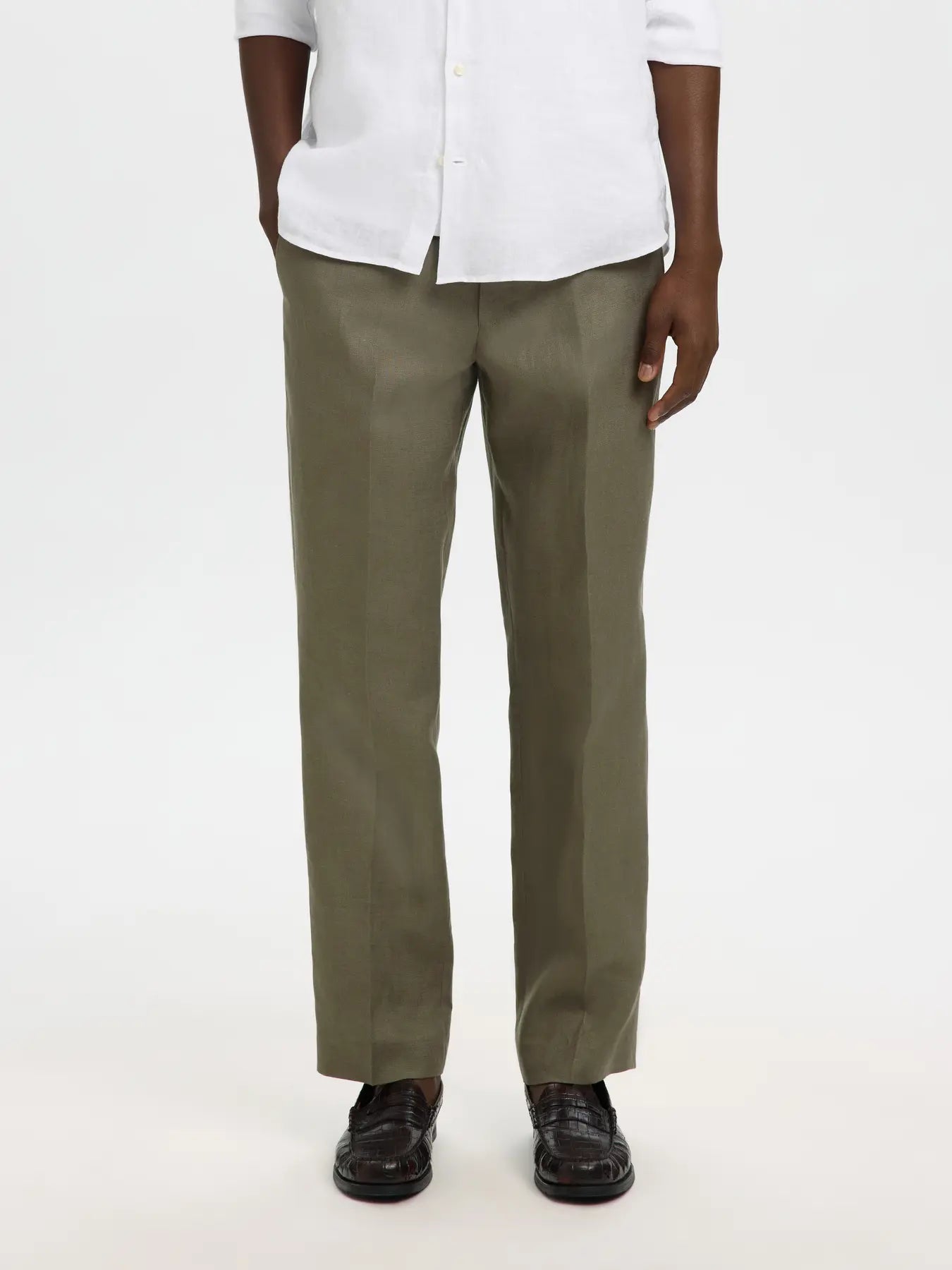 Baird Linen Reg Trousers Olive Green