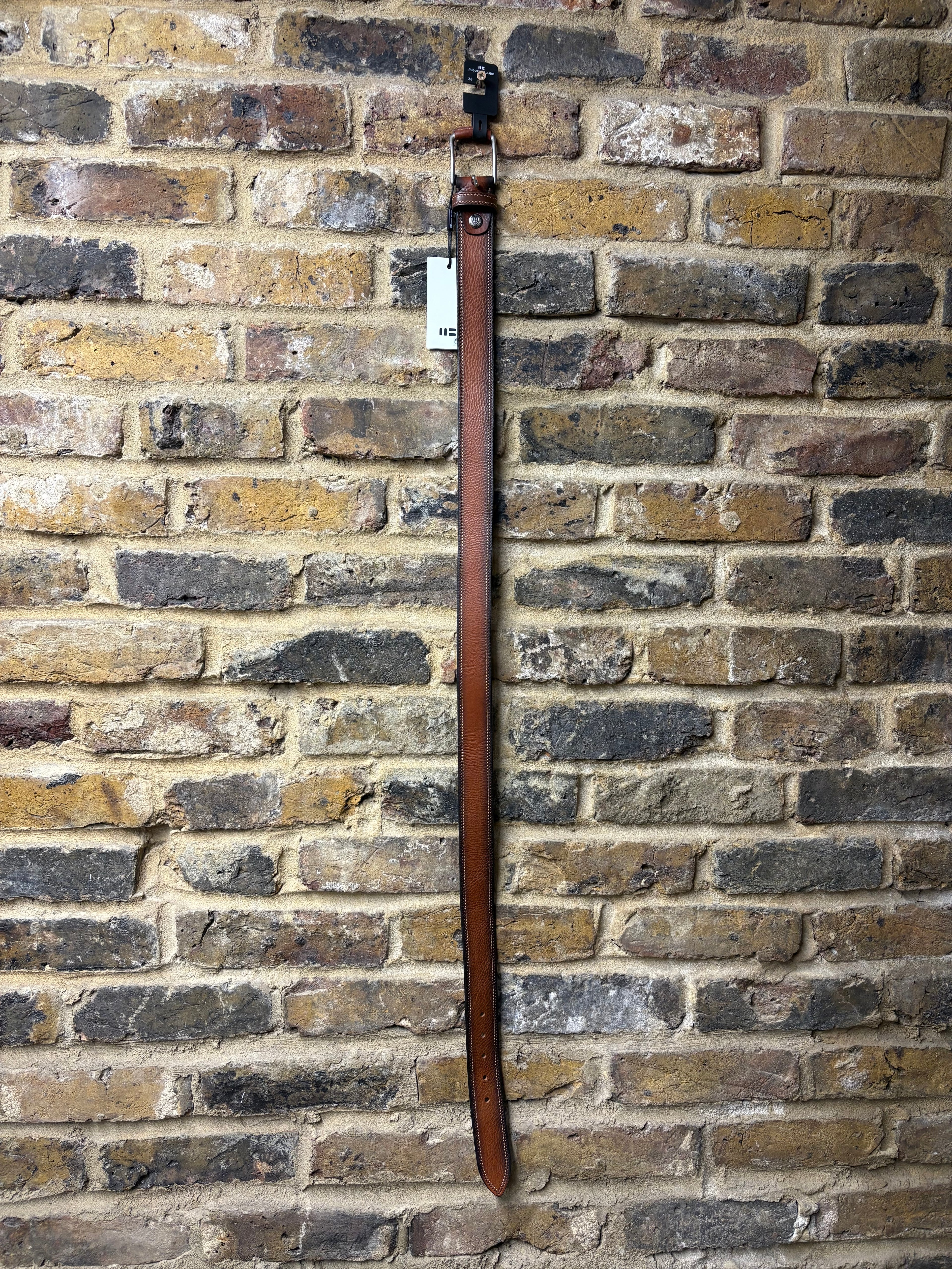 4105 Jeans Leather Belt Brown Cream Stitch