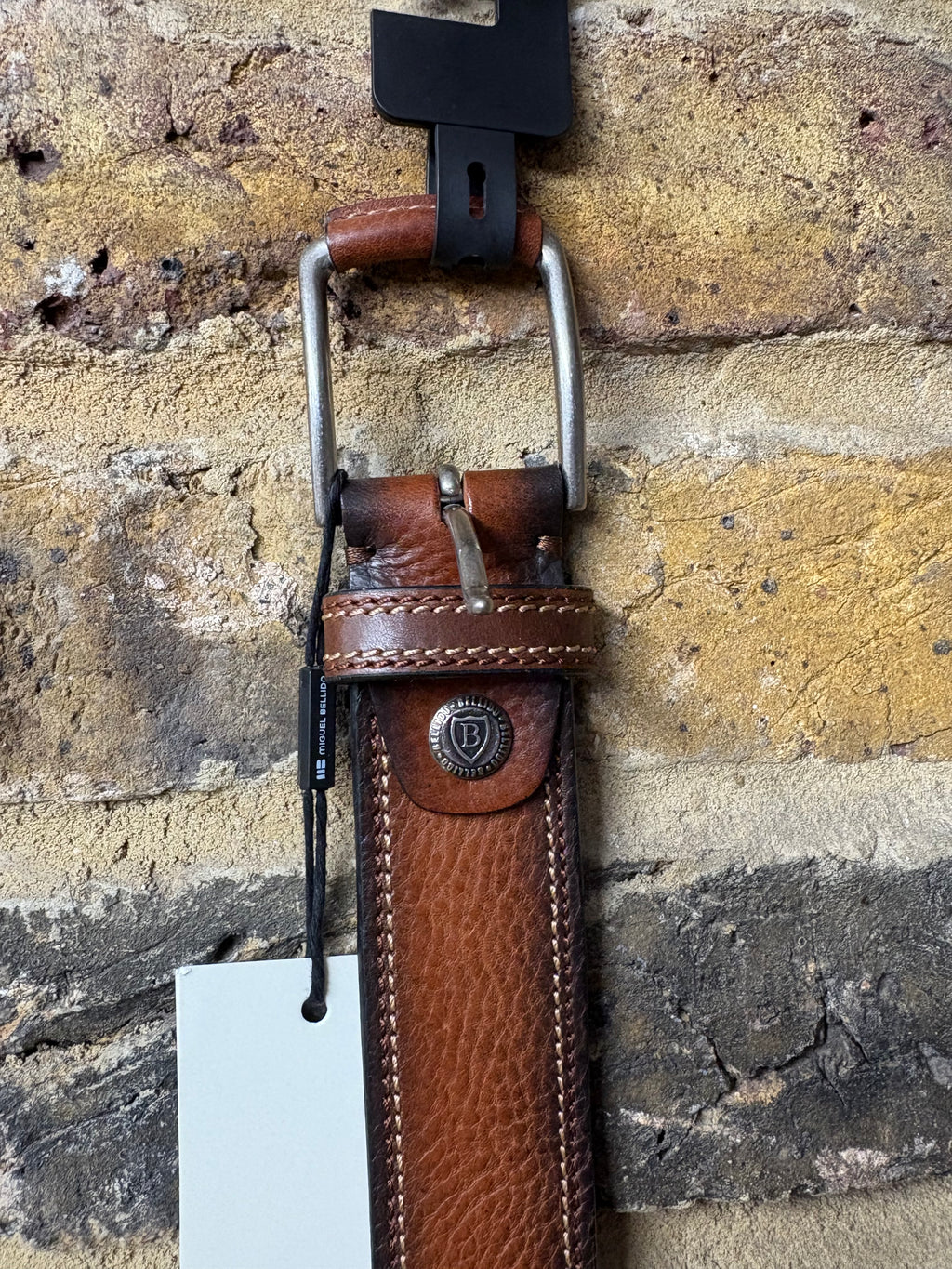 4105 Jeans Leather Belt Brown Cream Stitch