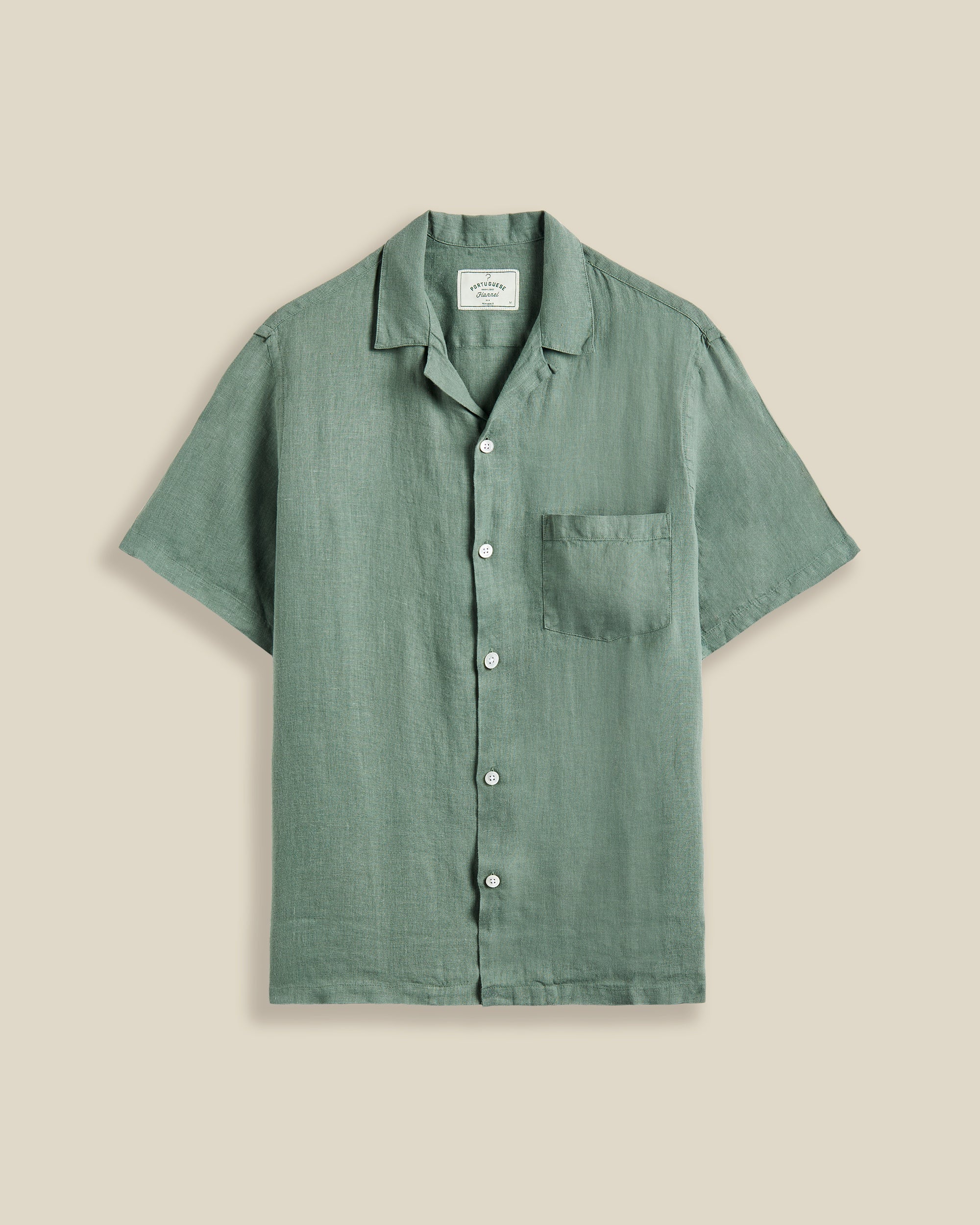 Linen Camp Collar Shirt Dry Green