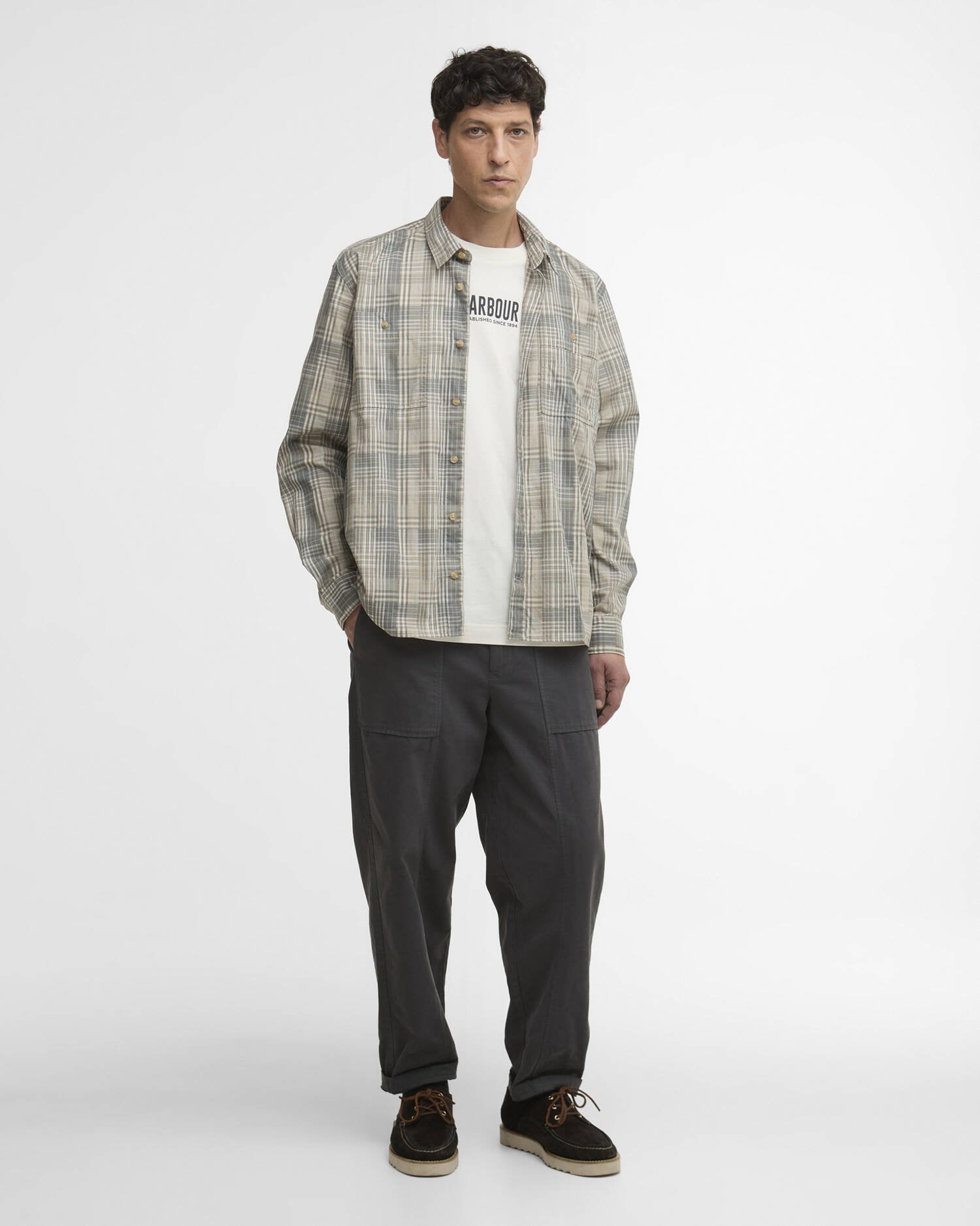 Maxwell Checked Patch Relaxed Shirt Grey/Olive