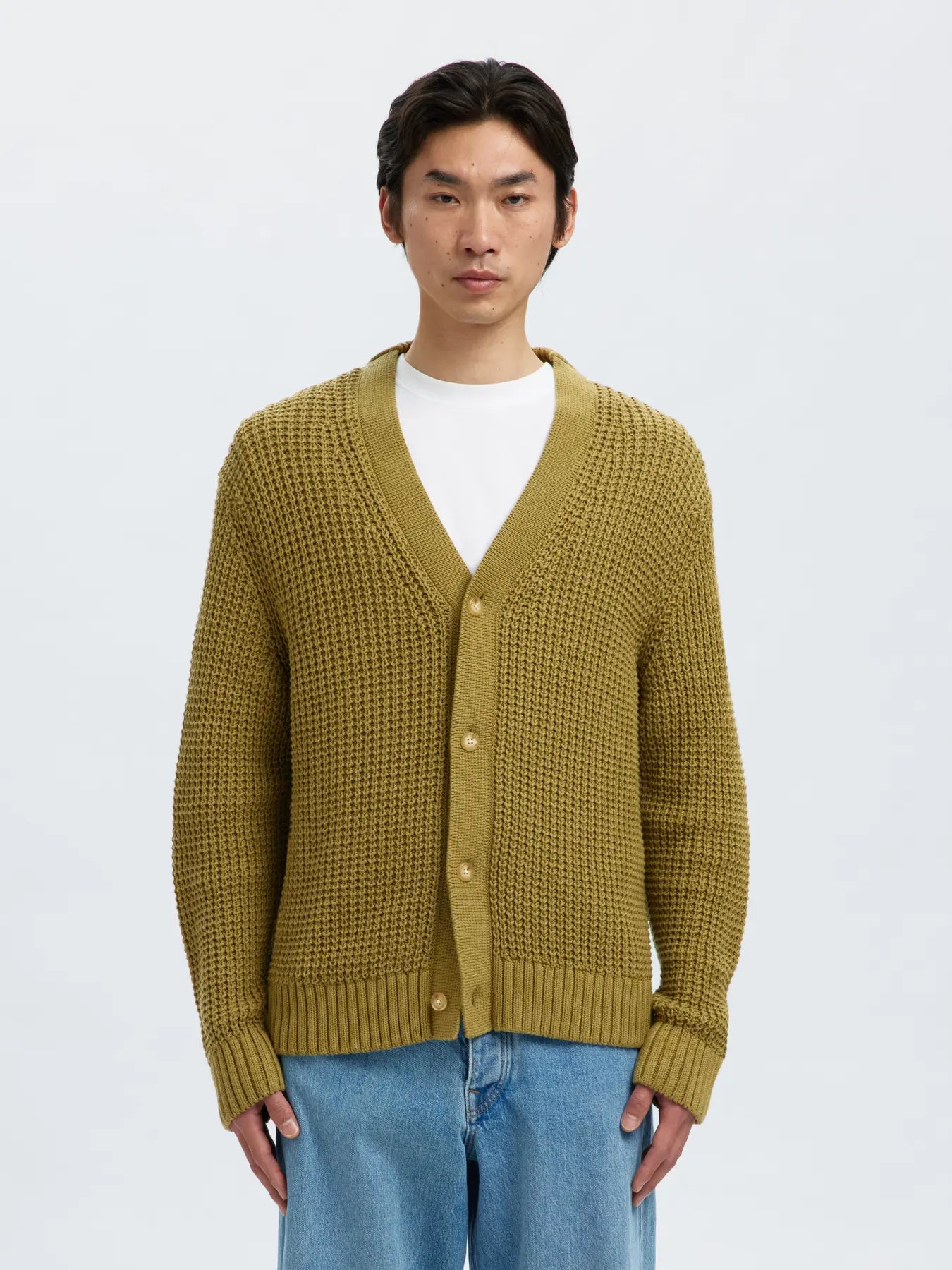 Derek LS Knit Struc Relaxed Cardigan Dried Herb