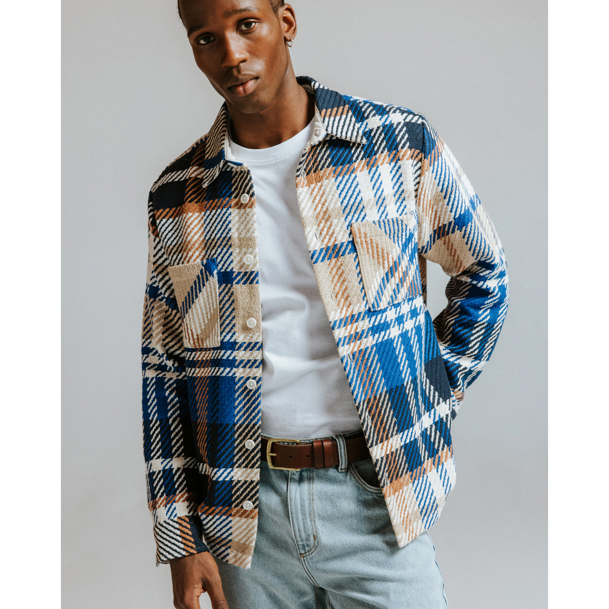 Whiting Overshirt Bold Check Blue/Tan