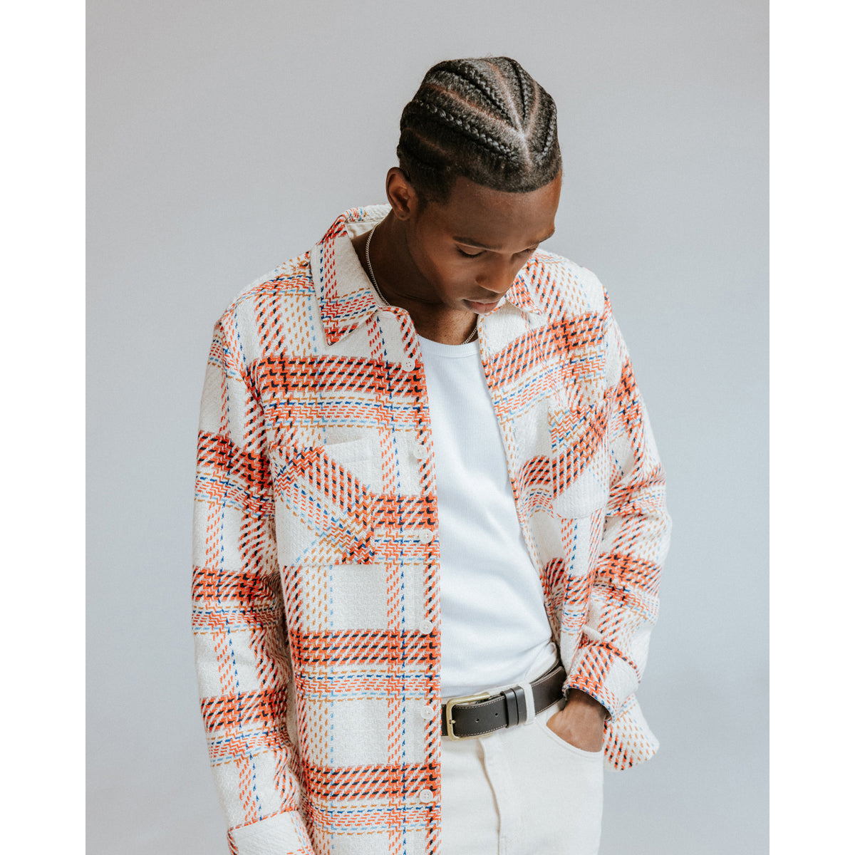 Whiting Overshirt Plaid Weave Ecru/Red