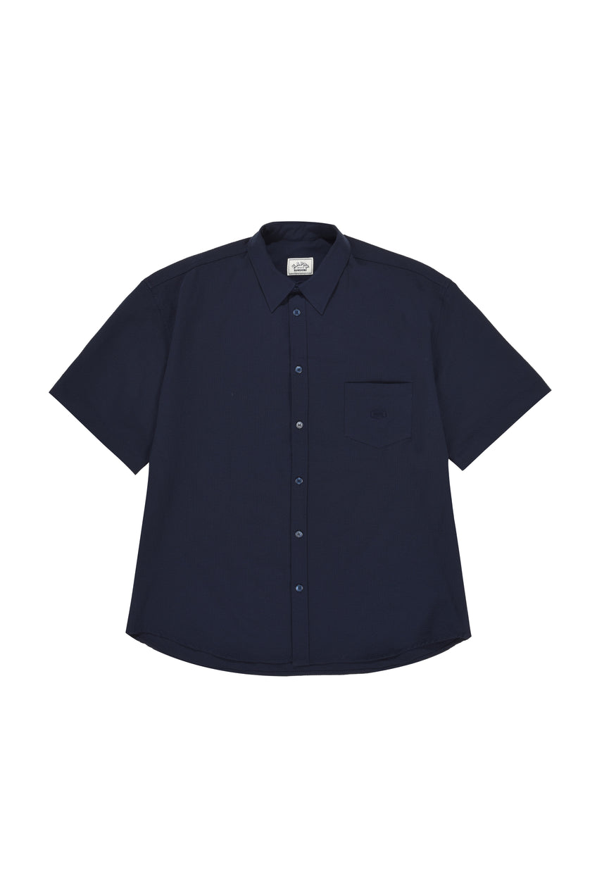 Relaxed Seersucker Half Shirt Navy