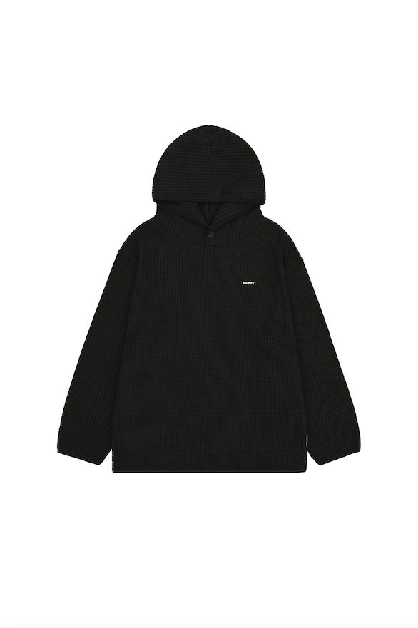 Waffle Button Hoodie Black