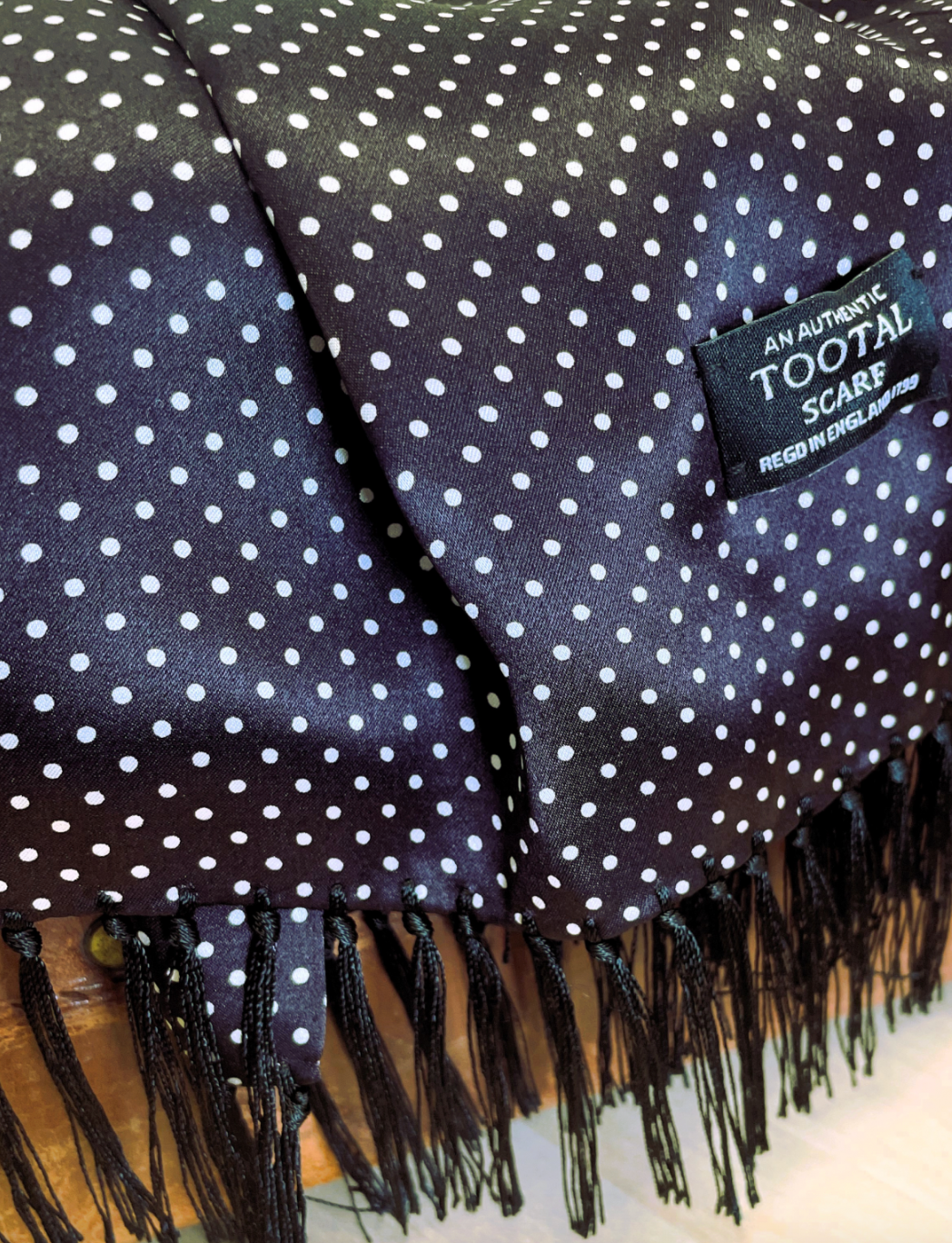 White Pin Dot Fringed Scarf Black