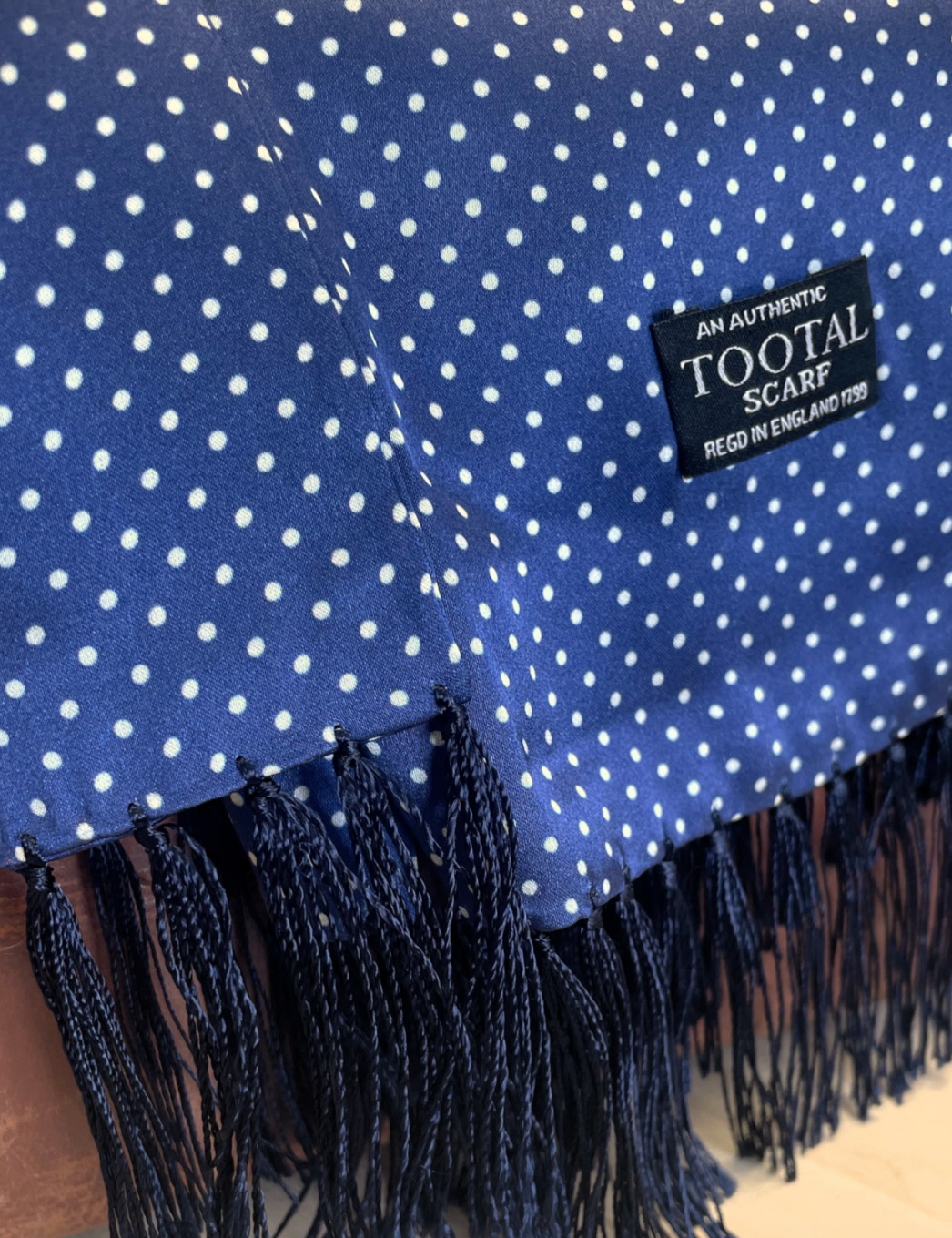 White Pin Dot Fringed Scarf French Blue