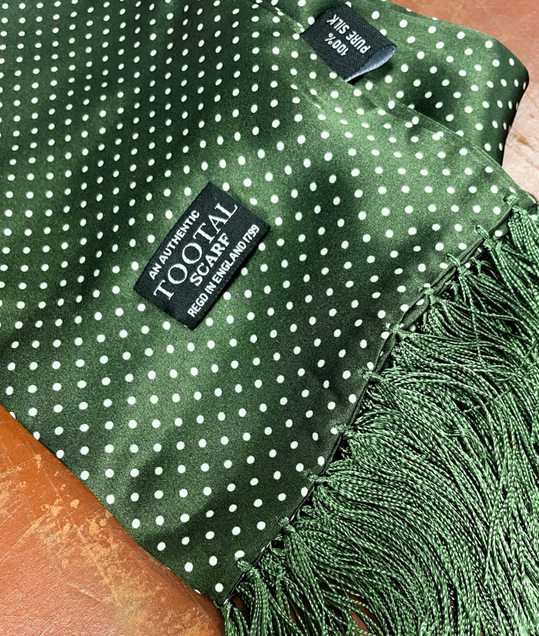 White Pin Dot Fringed Scarf Parka Green