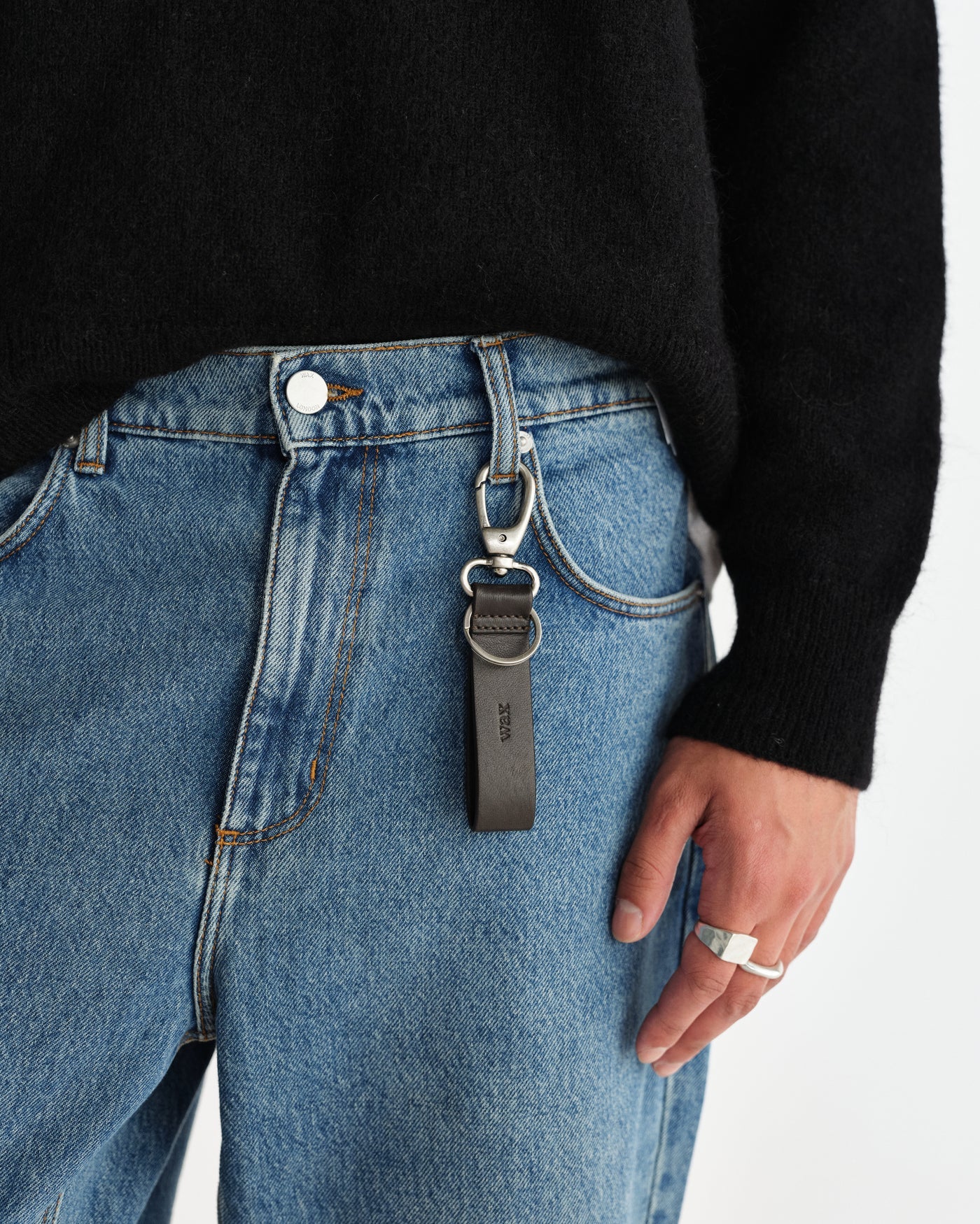 Boston Keyring Retro Grain Leather Dark Brown