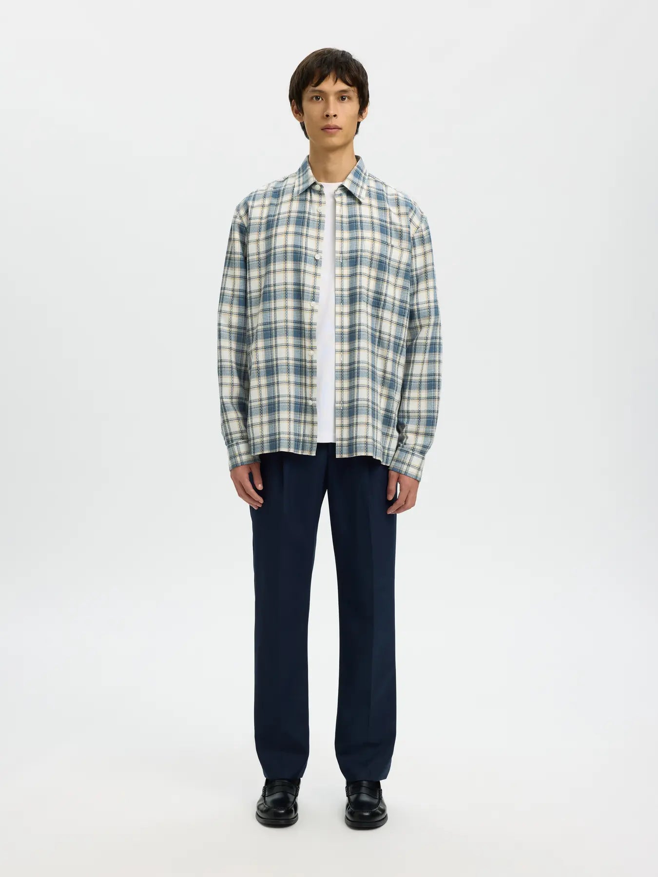 Landon Check LS Shirt Egret Blue Mirage Multi Check