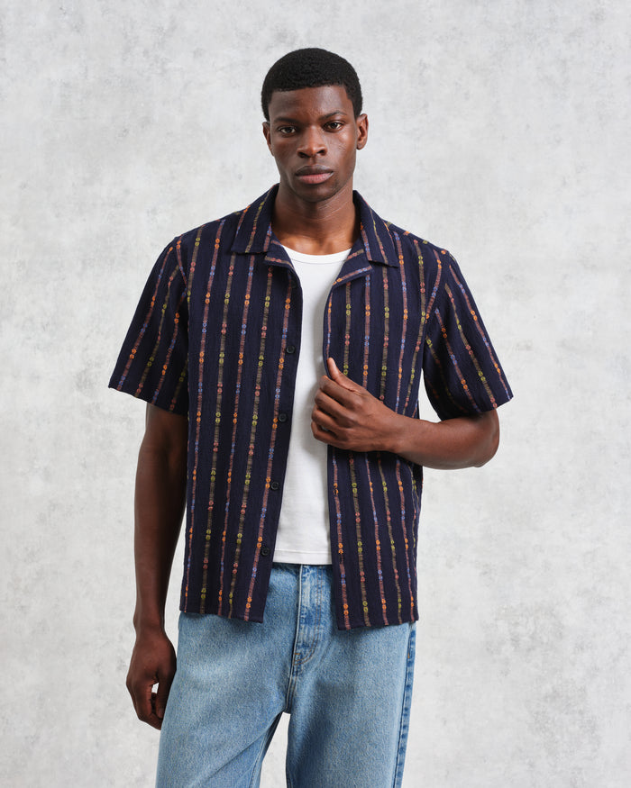 Didcot SS Shirt Multi Loom Stripe Navy/Orange