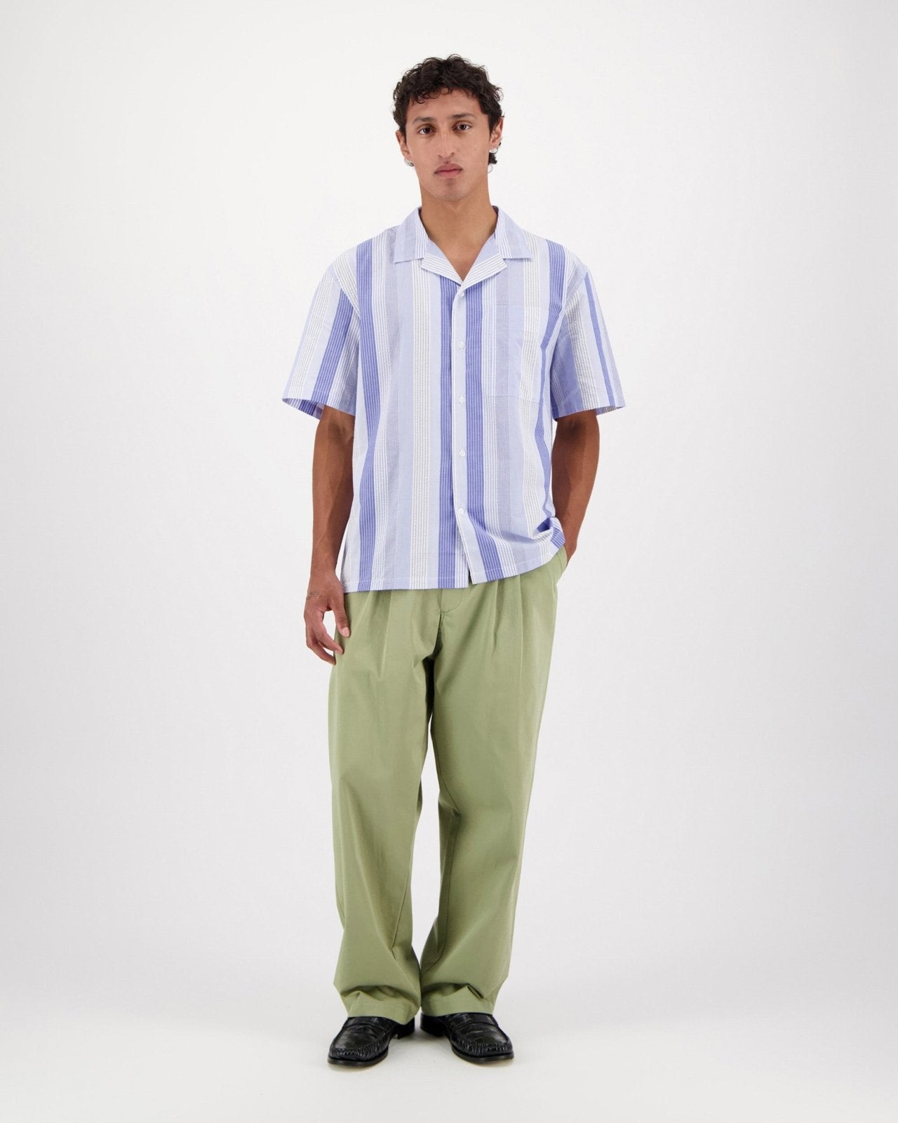 Hosta Stripe Check Shirt Blue