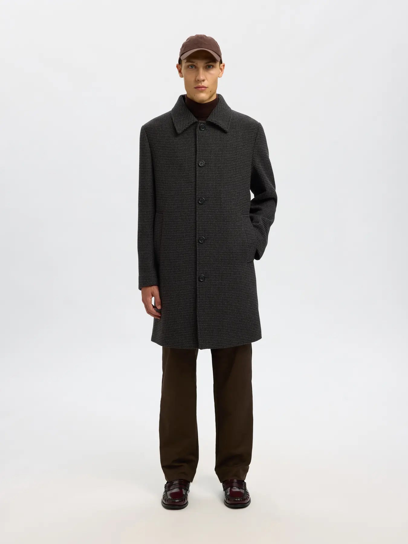 Archive Wool Blend Car Coat Dark Navy/Brown Houndstooth