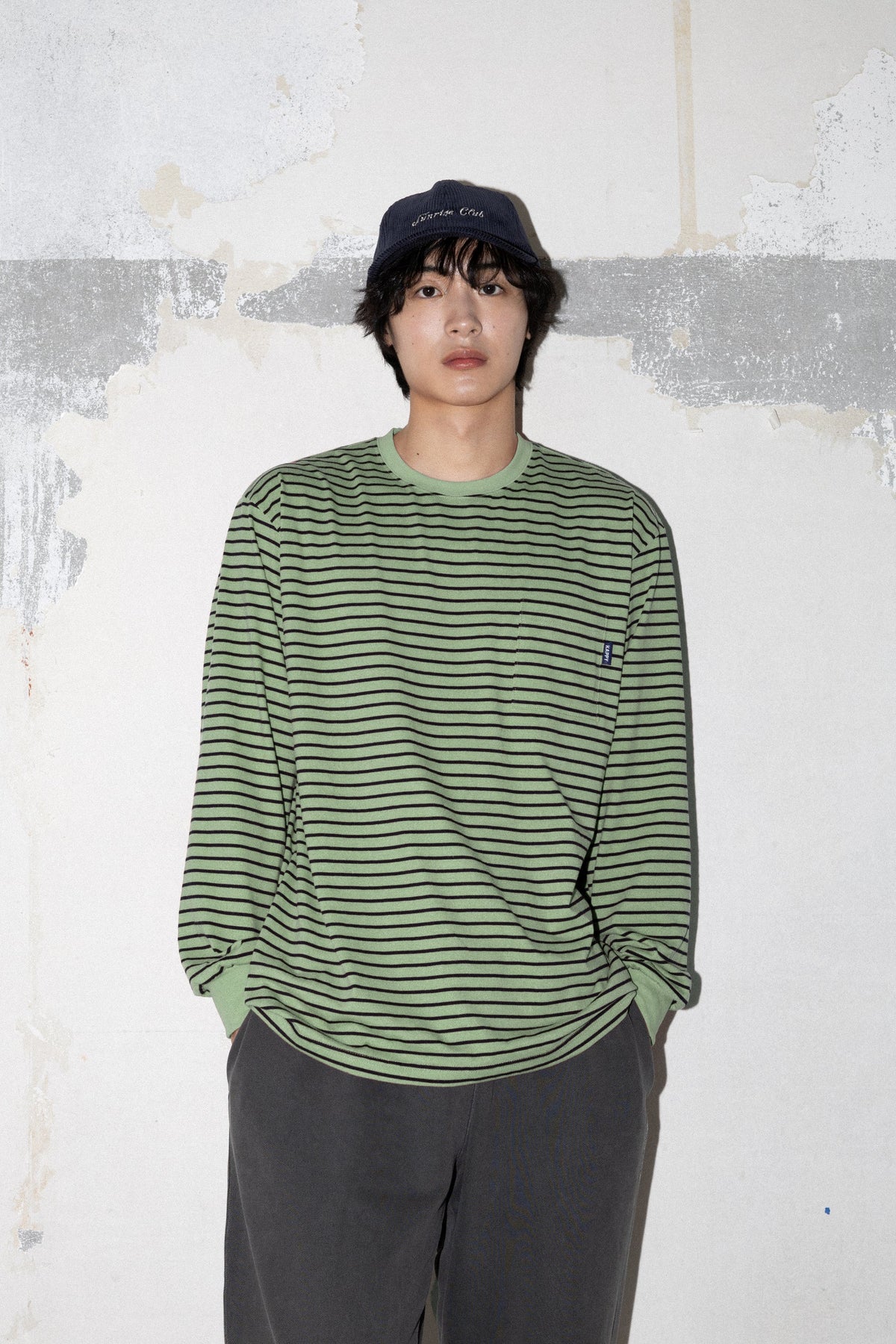 Pigment Stripe Long Sleeve T Shirt Green