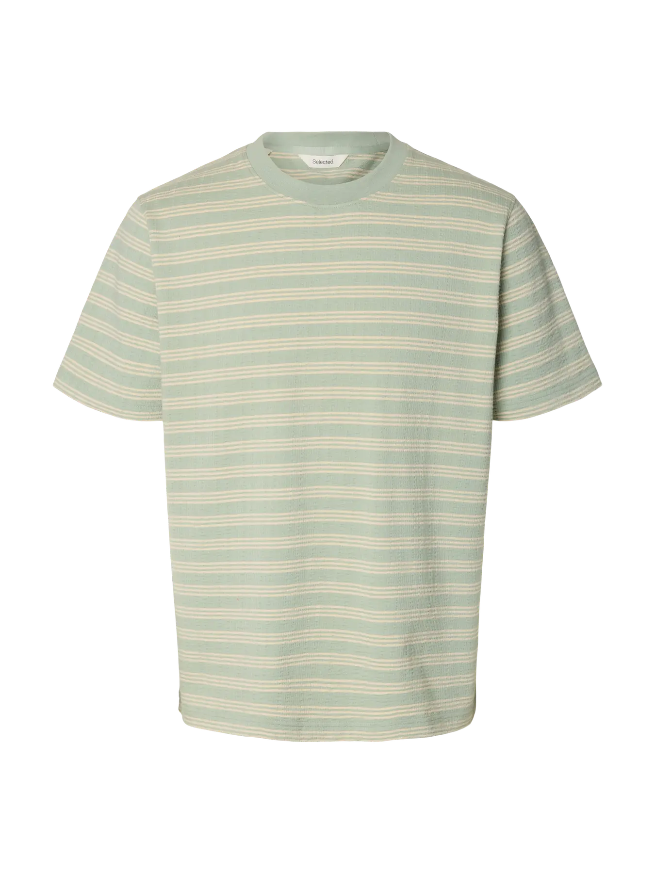 Heli Seersucker O Neck Tee Aqua Grey Birch