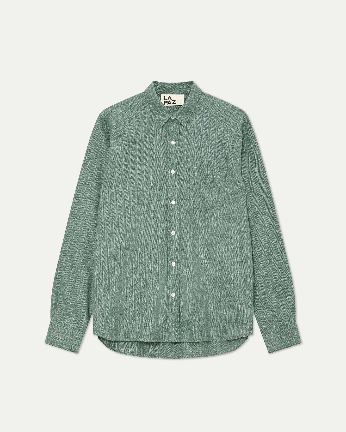 Mirra Raglan Sleeve Shirt Herringbone Green